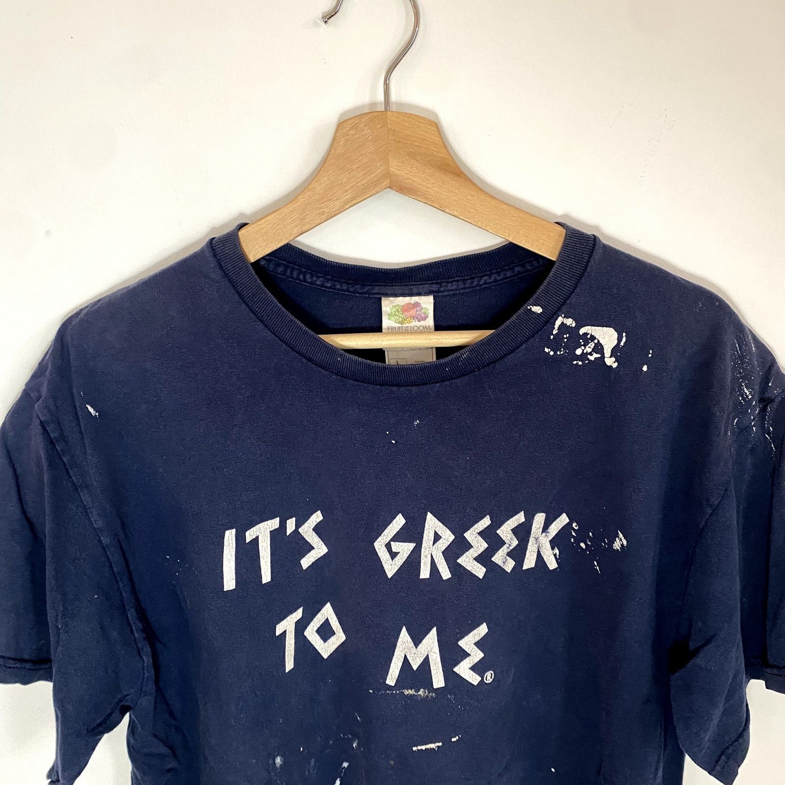 Fruit Of The Loom × Vintage Vintage It's Greek To Me Paint Splatter 90s T Shirt Size US L / EU 52-54 / 3 - 2 Thumbnail
