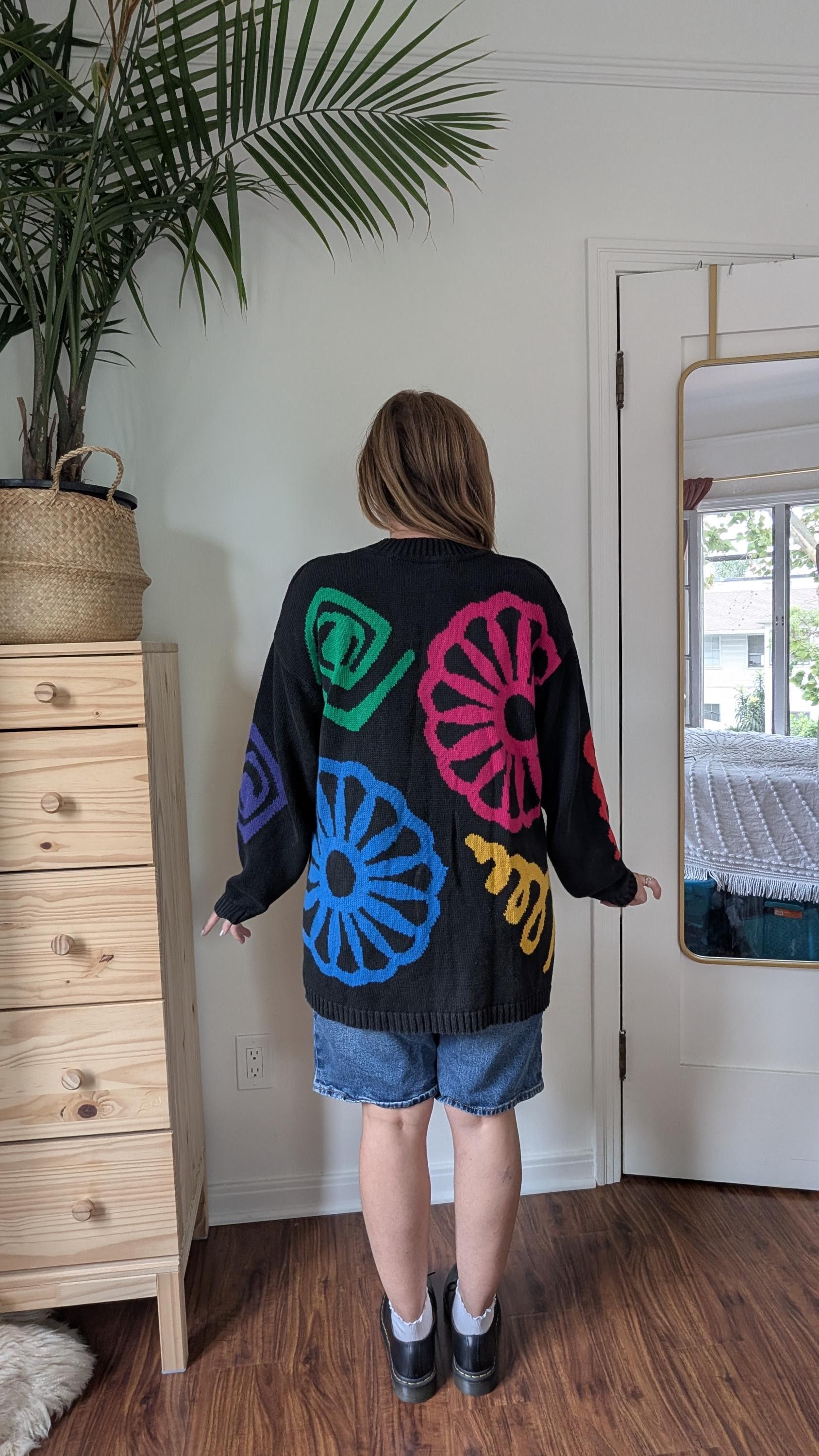 Vintage 80s/90s Black Funky Flower Knit Sweater