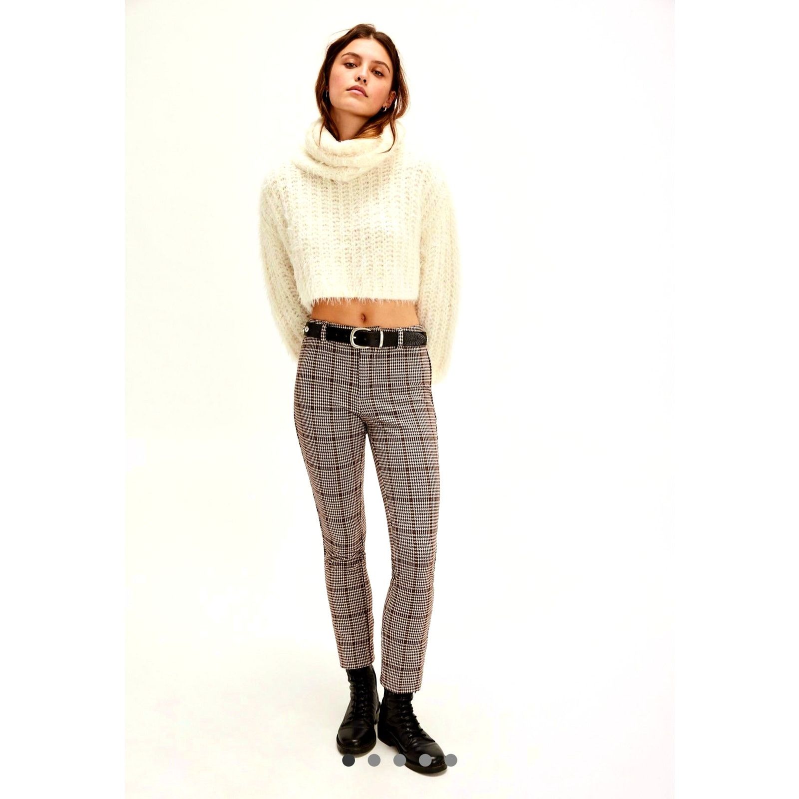 Free People Free People Molly Slim Pants Neutral Combo Winsor Plaid 12 Size 34" / US 12 / IT 48 - 2 Thumbnail