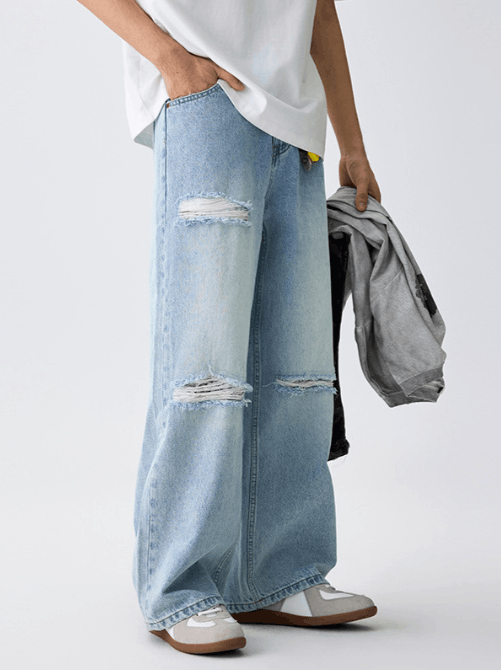 Japanese Brand × Jean Trendy high street loose oversize light blue ripped jeans Size US 32 / EU 48 - 3 Thumbnail