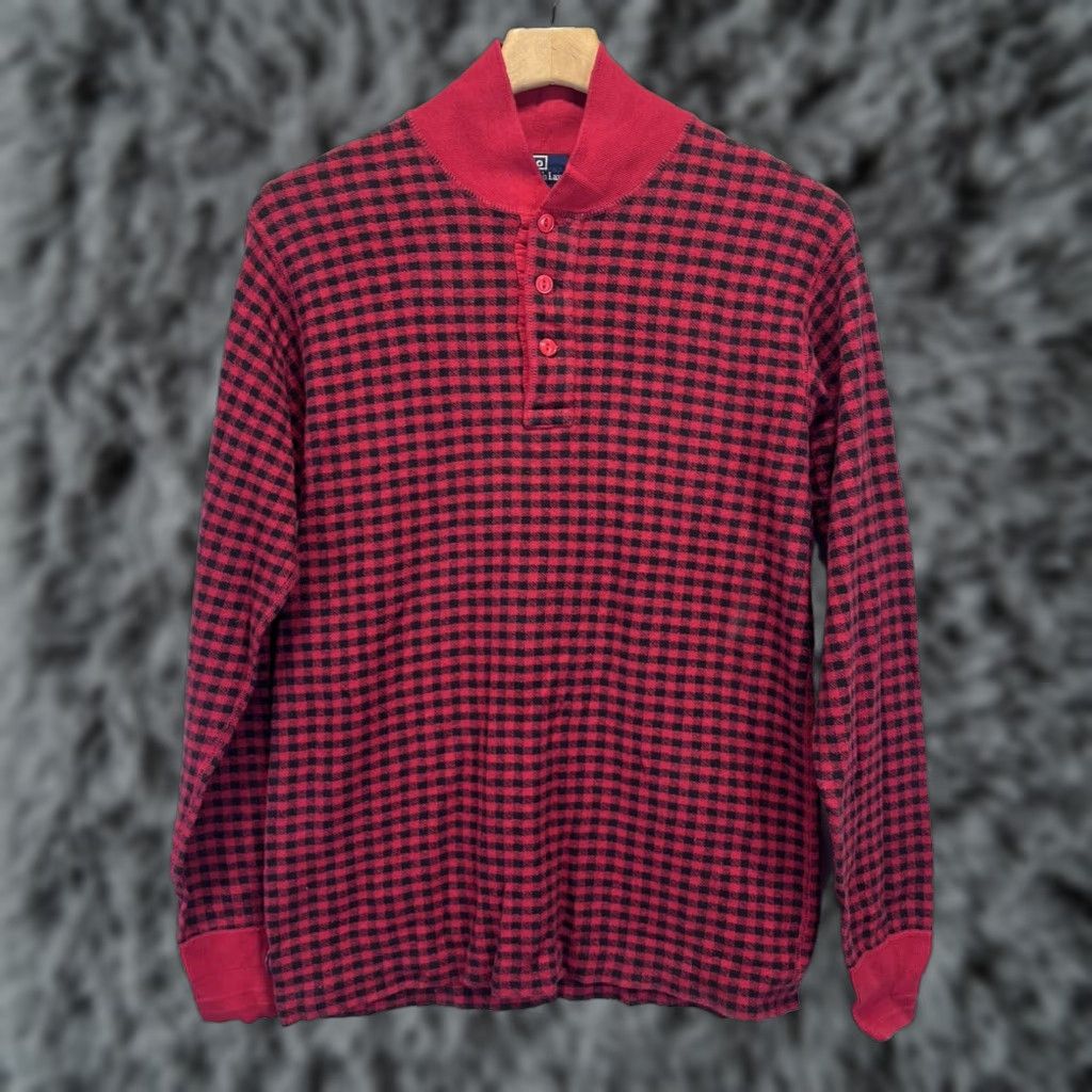 Polo Ralph Lauren VINTAGE Polo Ralph Lauren Henley Sweater Mens Medium Red Black Buffalo Check 90s Size US M / EU 48-50 / 2 - 1 Thumbnail
