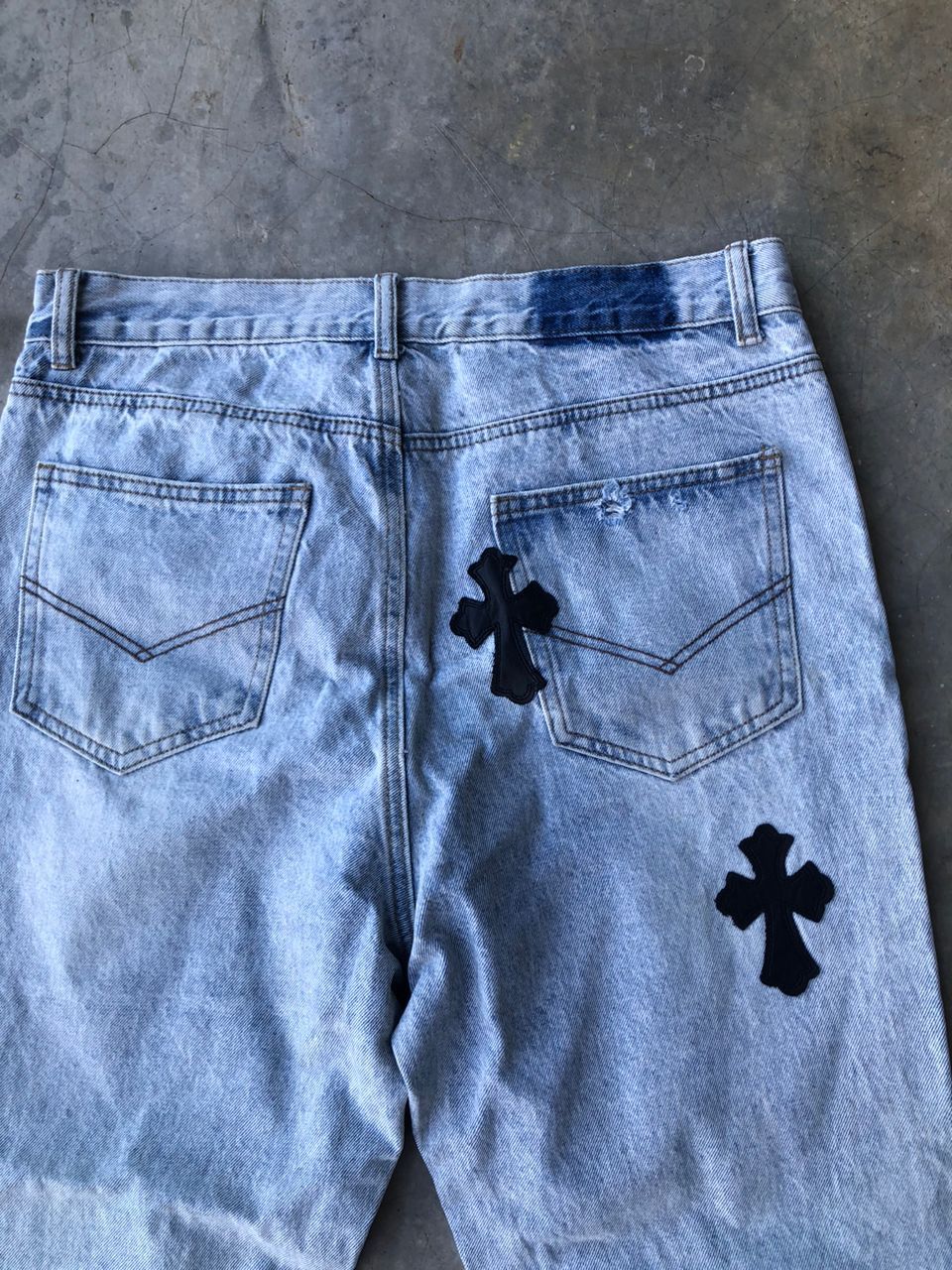 Faded Blue Cross Patch Denim pants