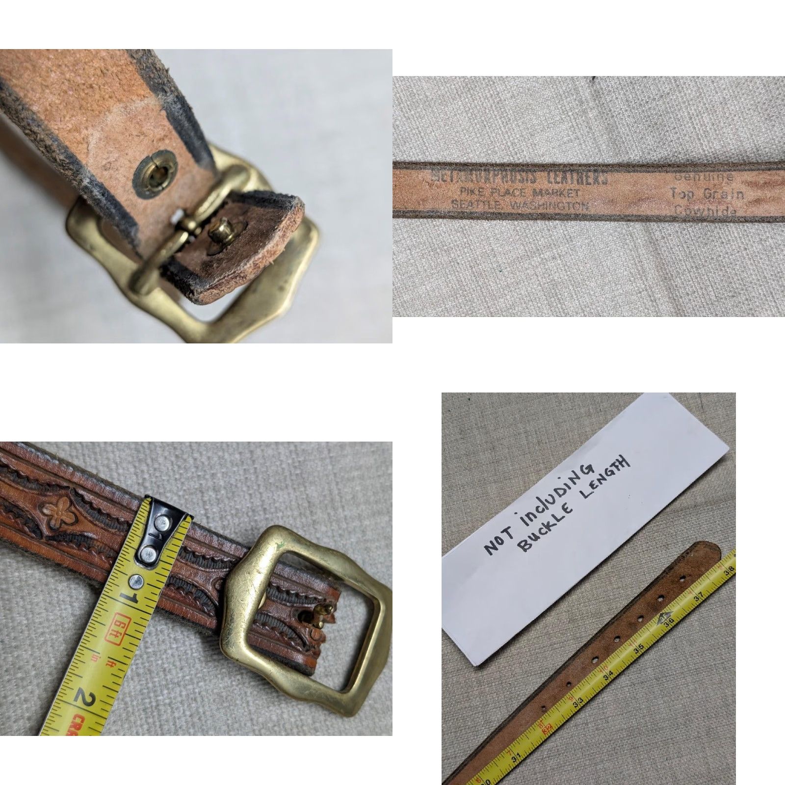 Vintage VINTAGE TOOLED buckle belt WESTERN handcrafted 34 brown GEOMETRIC boho hippie Size 34 - 8 Thumbnail
