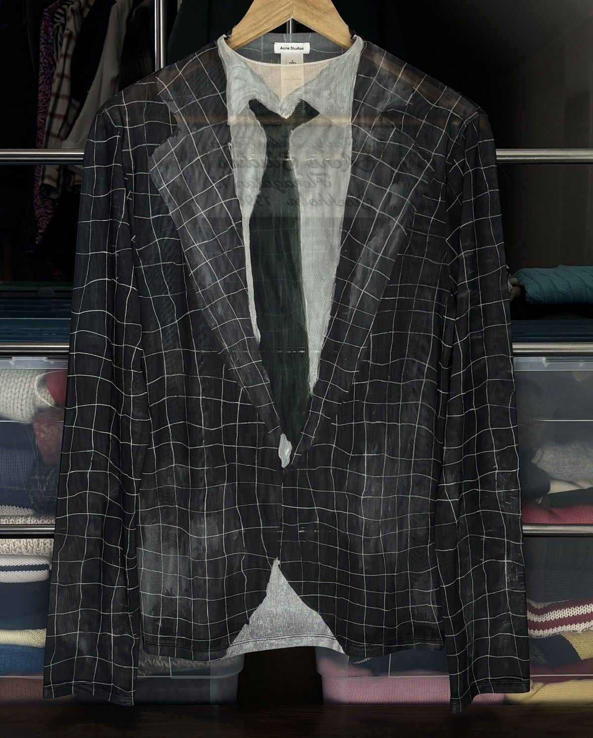 Acne Studios Trompe L’Oeil Suit Mesh Long Sleeve Uniqe Tee