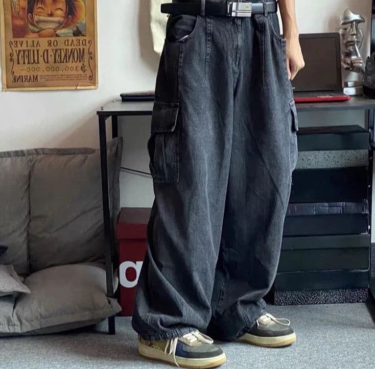 Jean × Vintage Korean Baggy Black Cargo Pants Size US 29 - 1 Thumbnail