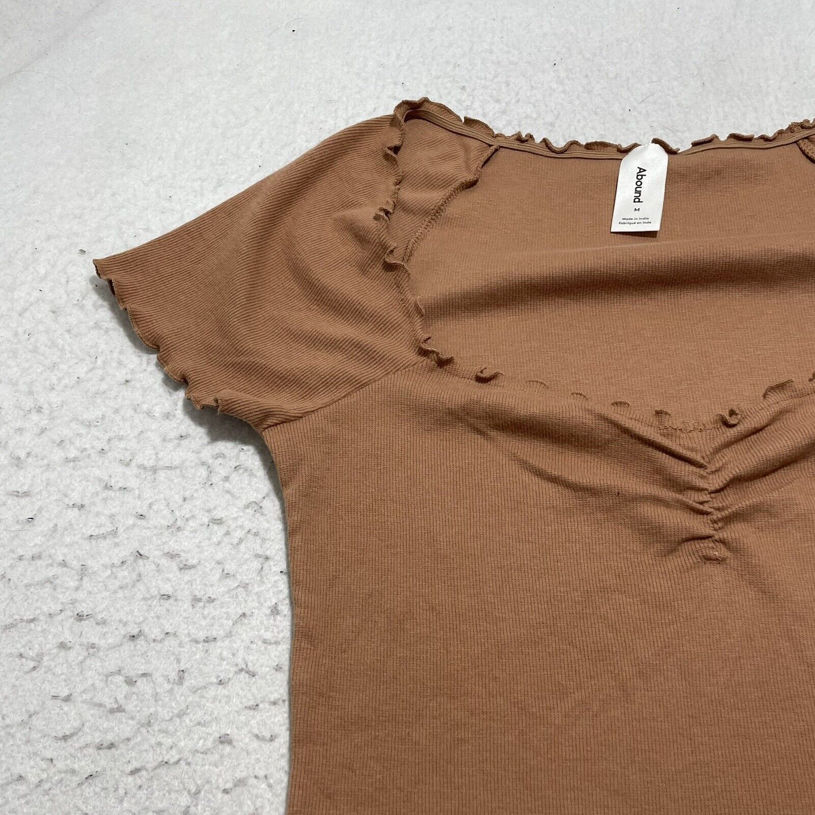 Nordstrom Abound Lettuce Edge Mini Dress Tan Ruched Organic Cotton Size M / US 6-8 / IT 42-44 - 7 Thumbnail