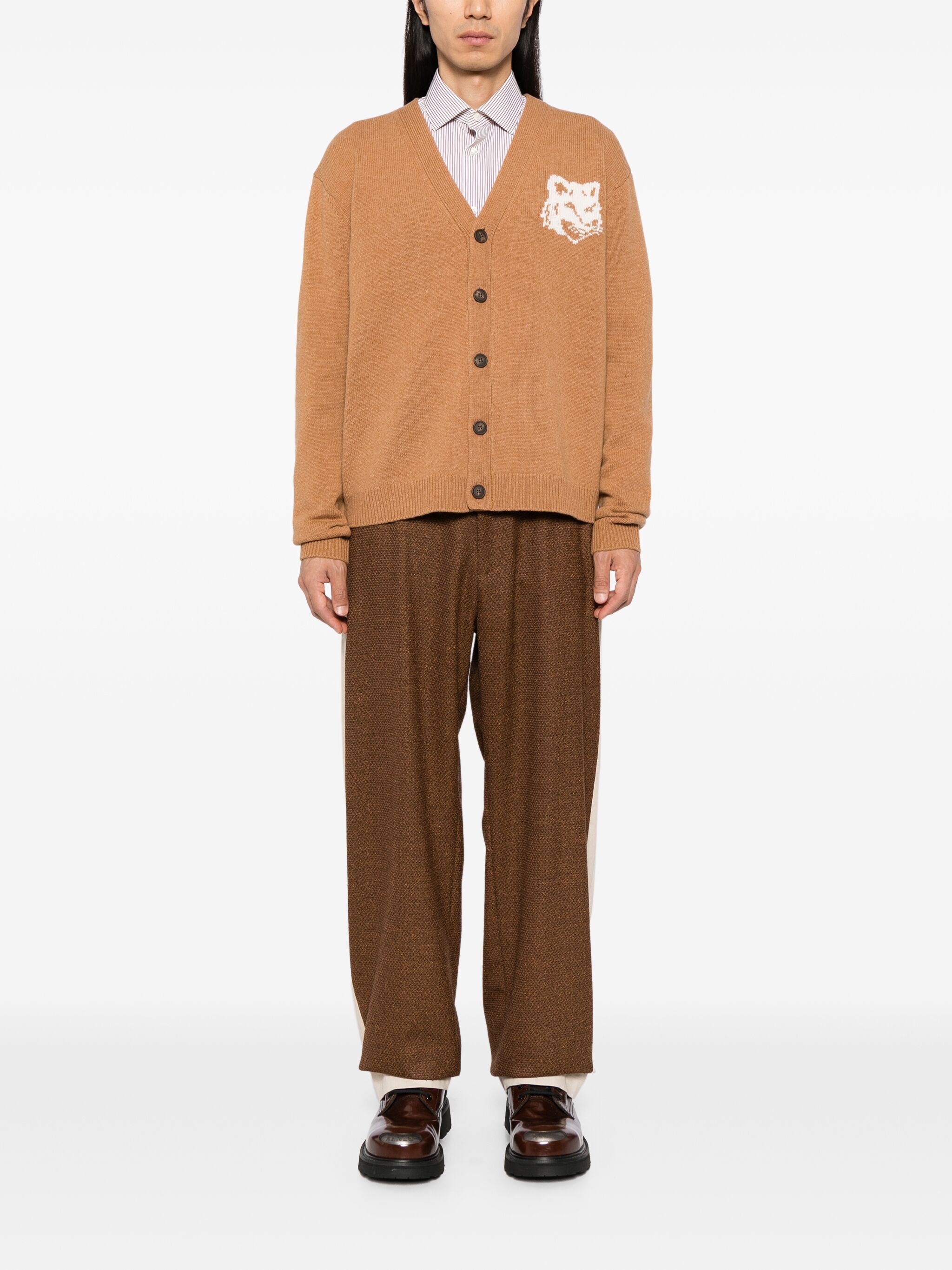 Maison Kitsune o1s22i1n1124 Fox Head Wool Cardigan in Brown Size US S / EU 44-46 / 1 - 2 Thumbnail