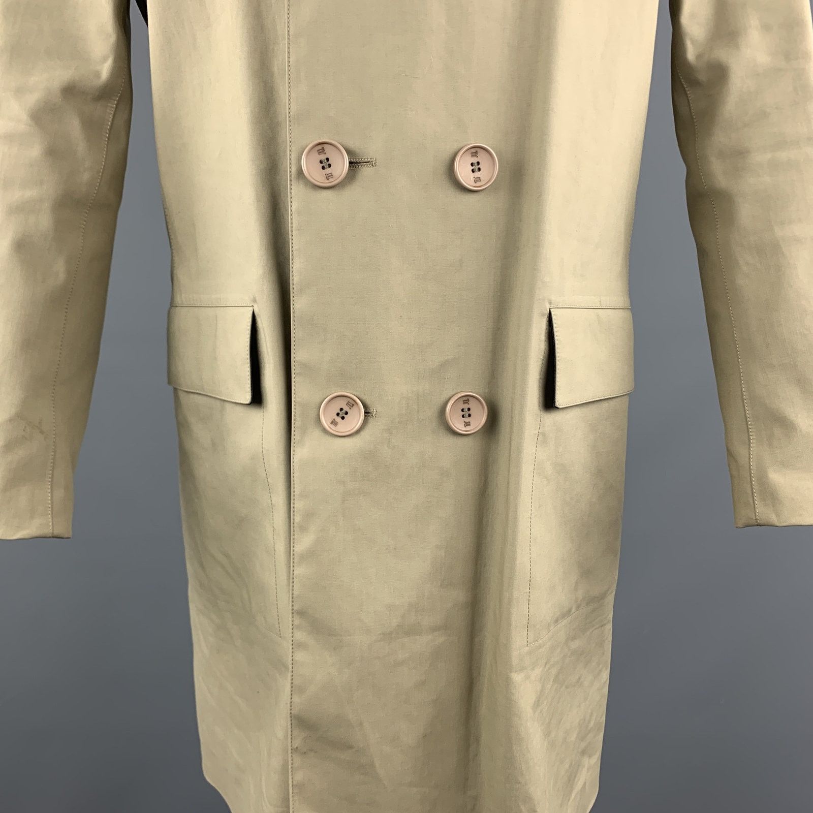Balenciaga 38 Khaki Mixed Materials Coated Double Breasted Cotton Coat Size US S / EU 44-46 / 1 - 3 Thumbnail