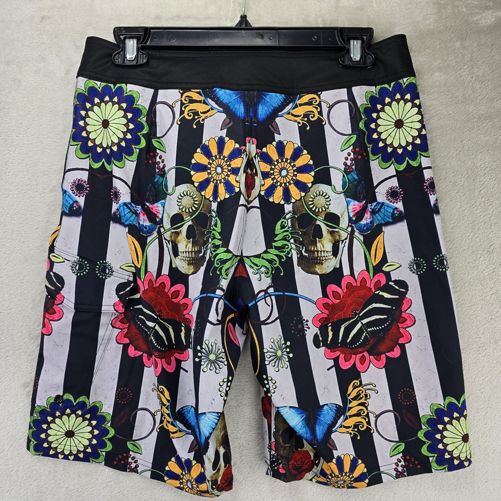 Other Mister Triple X Swim Shorts Small Skull Flowers Striped Size US 30 / EU 46 - 4 Thumbnail