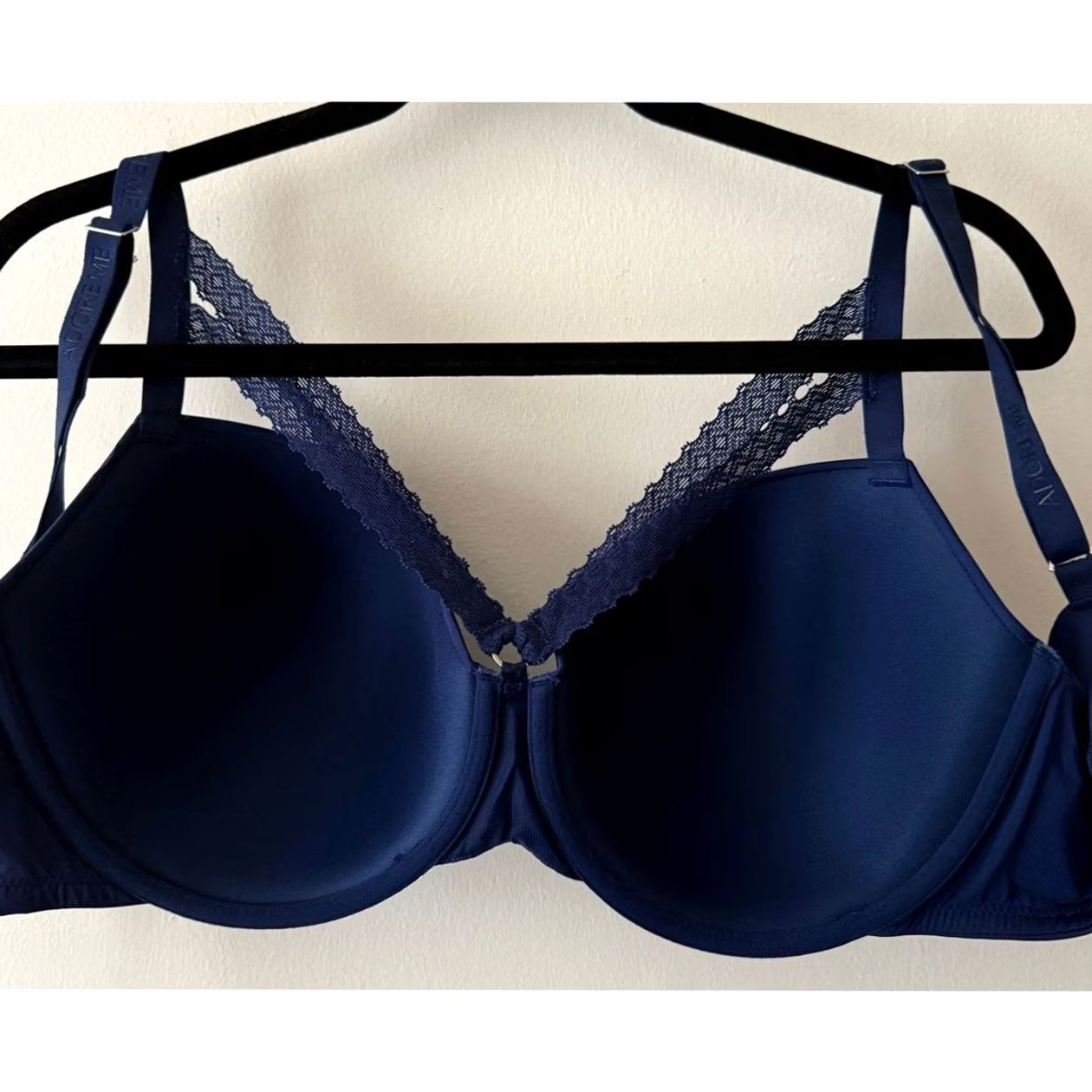 Vintage Adore Me Bra Navy Lace Strappy Underwire Regular Padding T-Shirt Bra 40DD Womens NWT Size ONE SIZE - 6 Thumbnail