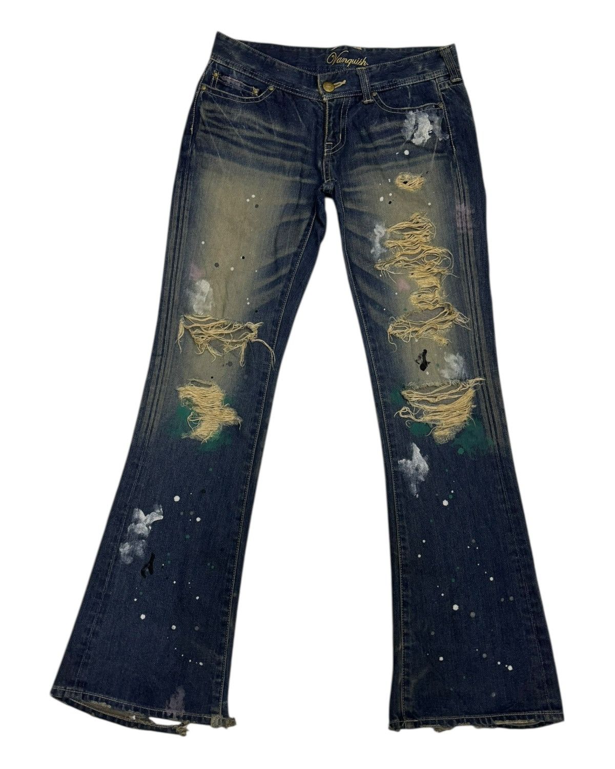 If Six Was Nine × Number (N)ine VANQUISH THRASHED PUNK DISTRESSED FLARED DENIM JEANS Size US 32 / EU 48 - 7 Thumbnail