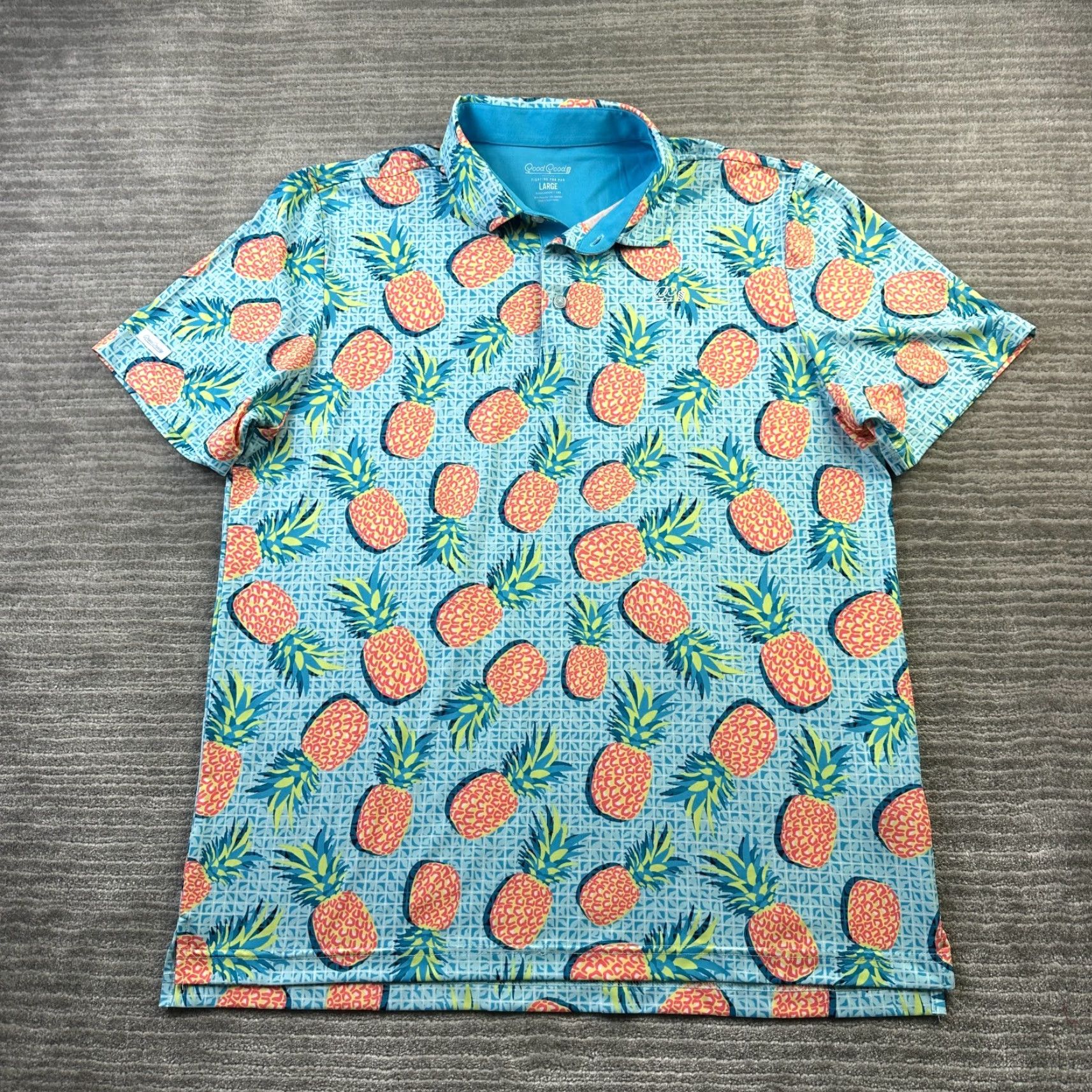 Vintage Good Good Polo Shirt Mens Large Blue All Over Print Performance Logo Golf Size US L / EU 52-54 / 3 - 2 Thumbnail