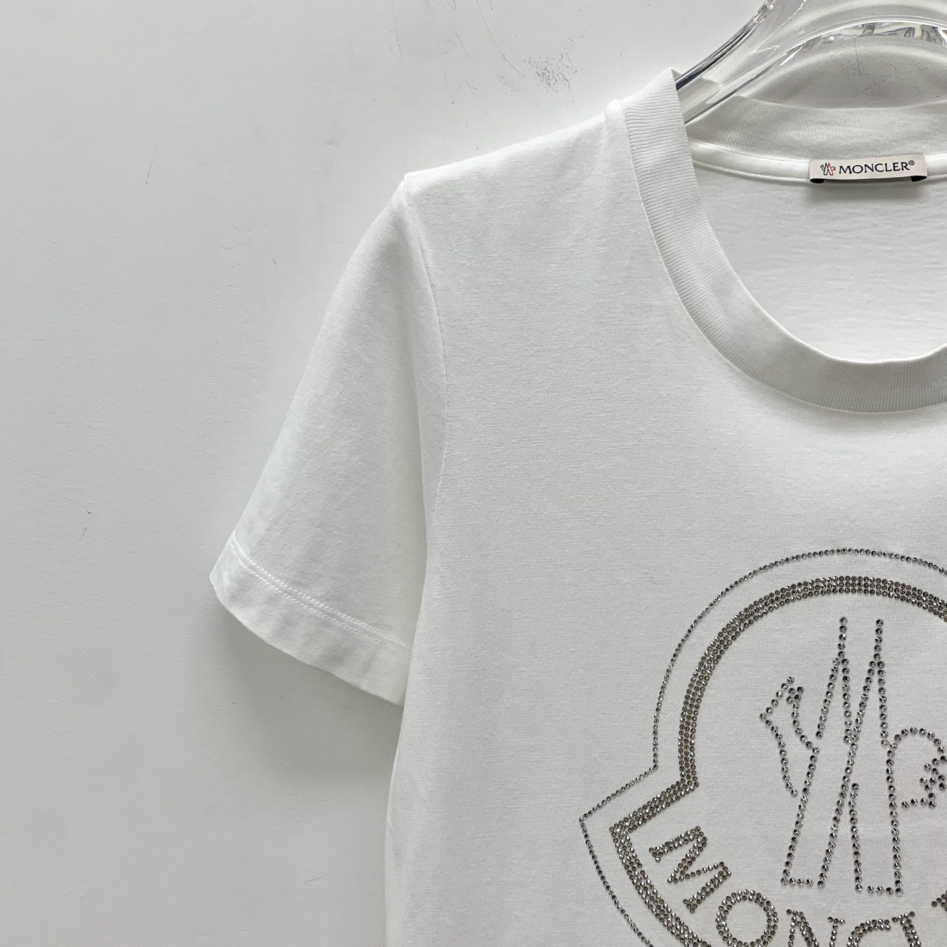 Moncler Moncler Tee – White Logo Crystal Cotton (Size S) Size S / US 4 / IT 40 - 7 Thumbnail