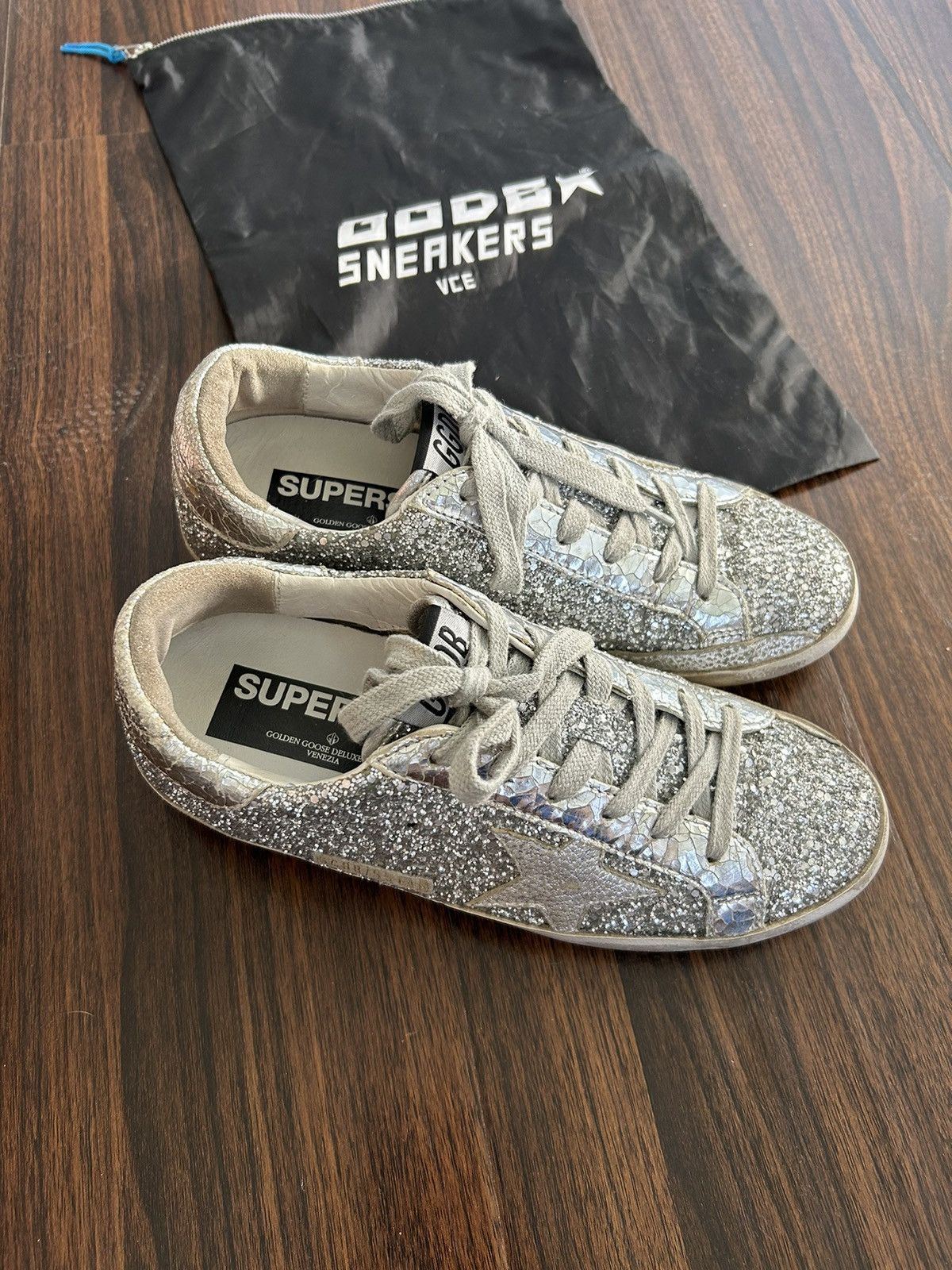 Golden Goose Golden Goose Superstar Silver Distressed Glitter Sneakers 38 Size US 8 / IT 38 - 2 Thumbnail