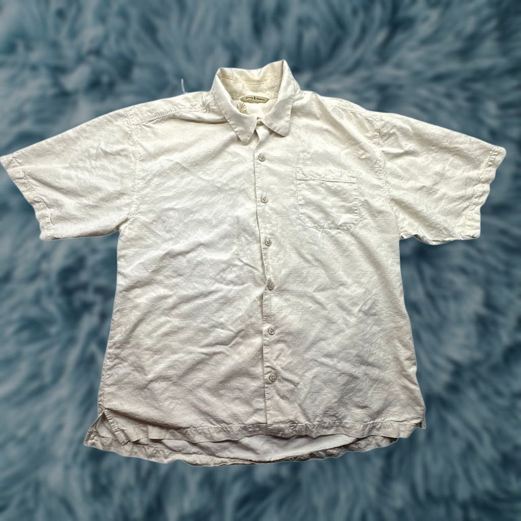 Tommy Bahama Tommy Bahama Hawaiian Silk Shirt Mens XL Woven Pattern Beige Pocket Button Up Shirt Size US XL / EU 56 / 4 - 1 Thumbnail