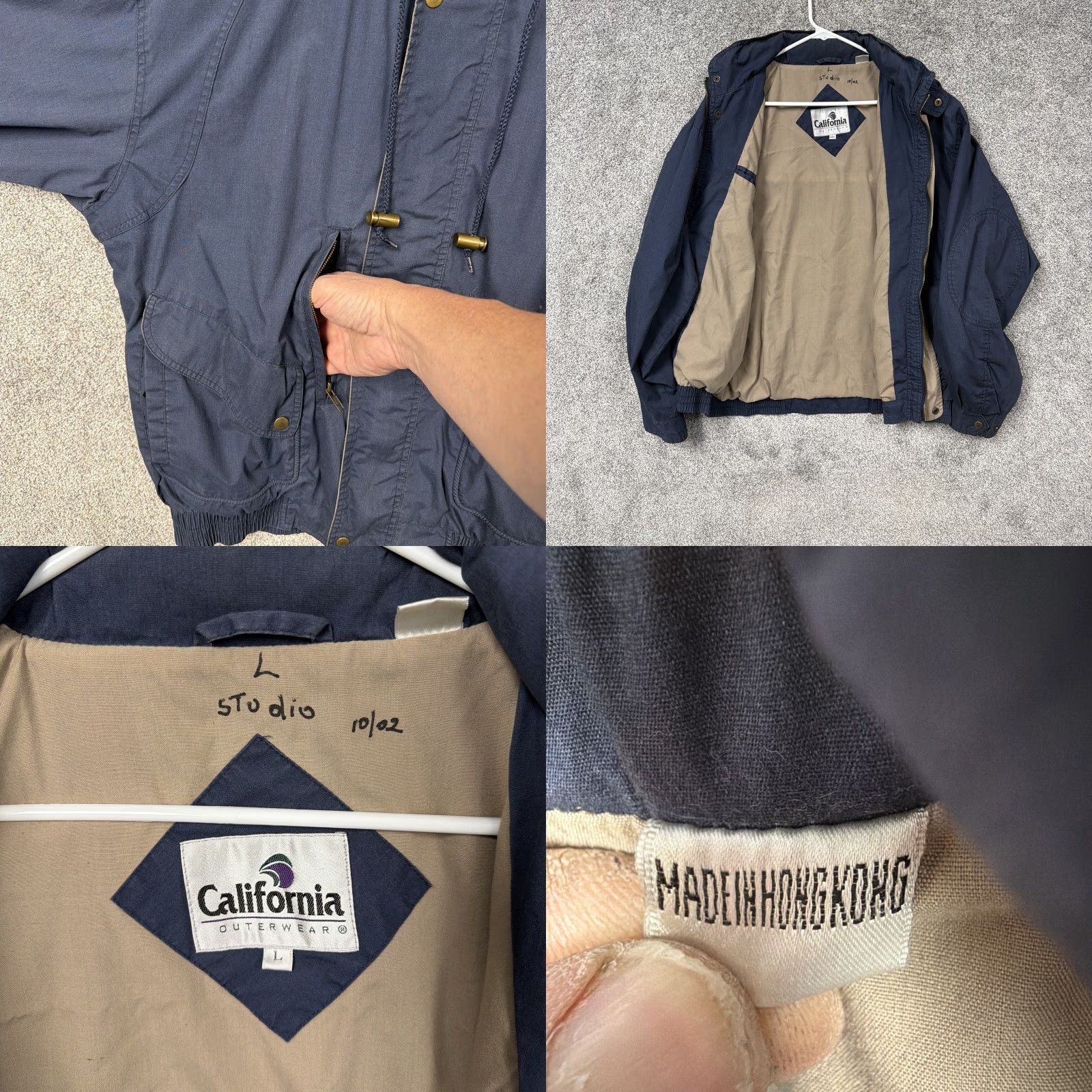 Vintage Vintage California Outerwear Jacket L Blue Bomber Canvas Pockets 00s Y2K Mens Regular Short | Stand-Up Collar | Zip Front | All Seasons Size US L / EU 52-54 / 3 - 8 Thumbnail