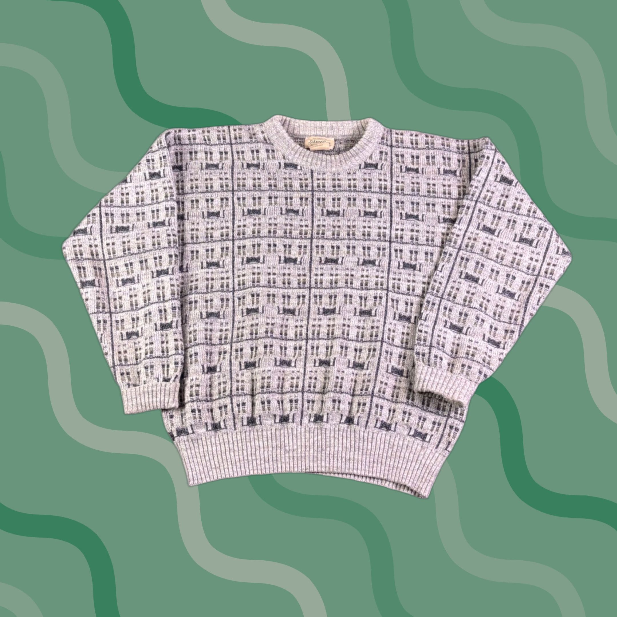 Vintage VINTAGE St Johns Bay Sweater Geometric Pattern Crew Neck Long Sleeve Mens M Gray Knit Pullover All Seasons 90s Casual Size US M / EU 48-50 / 2 - 1 Thumbnail