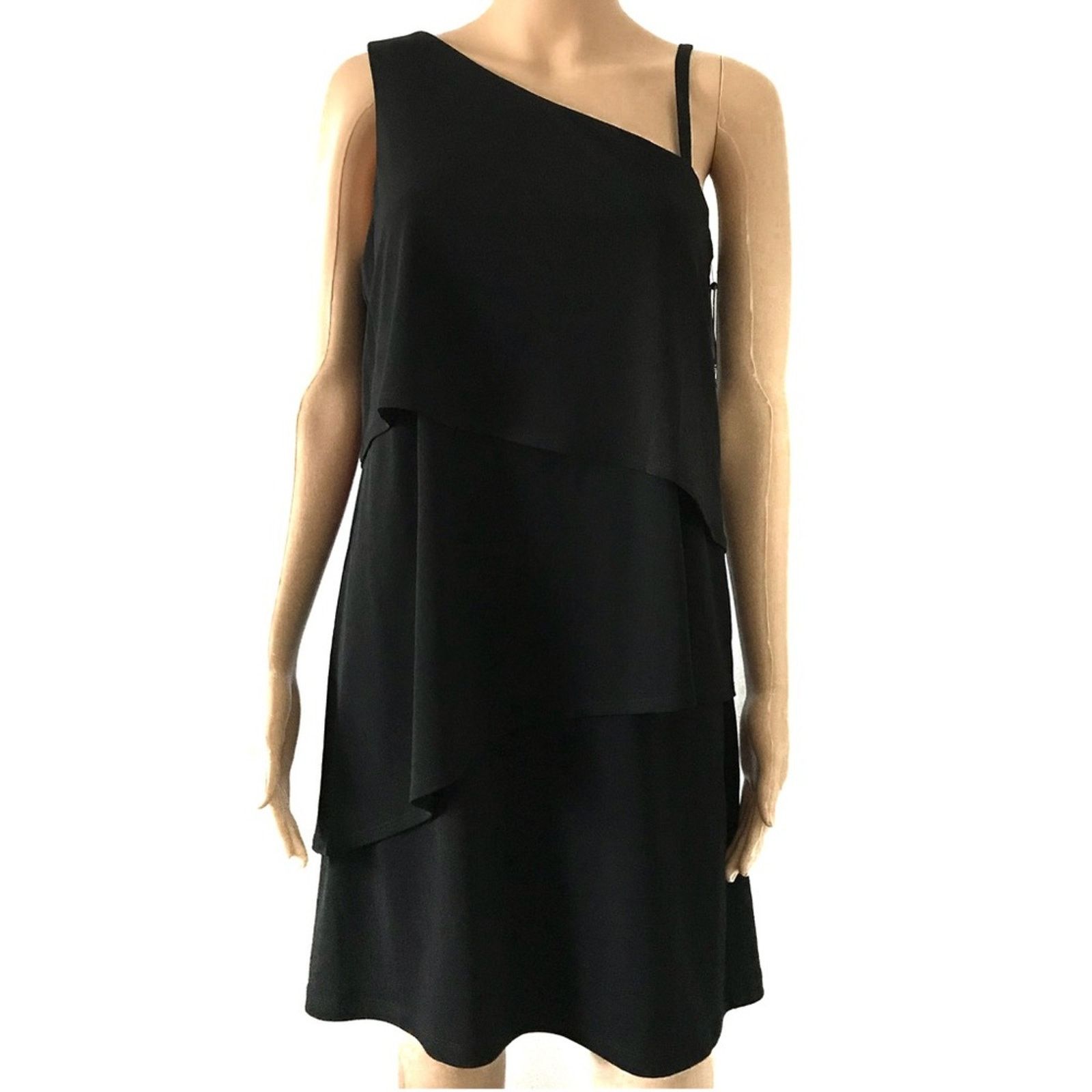 Vince Camuto Vince Camuto Black One Shoulder Layered Ruffle Dress 8 Size M / US 6-8 / IT 42-44 - 1 Thumbnail