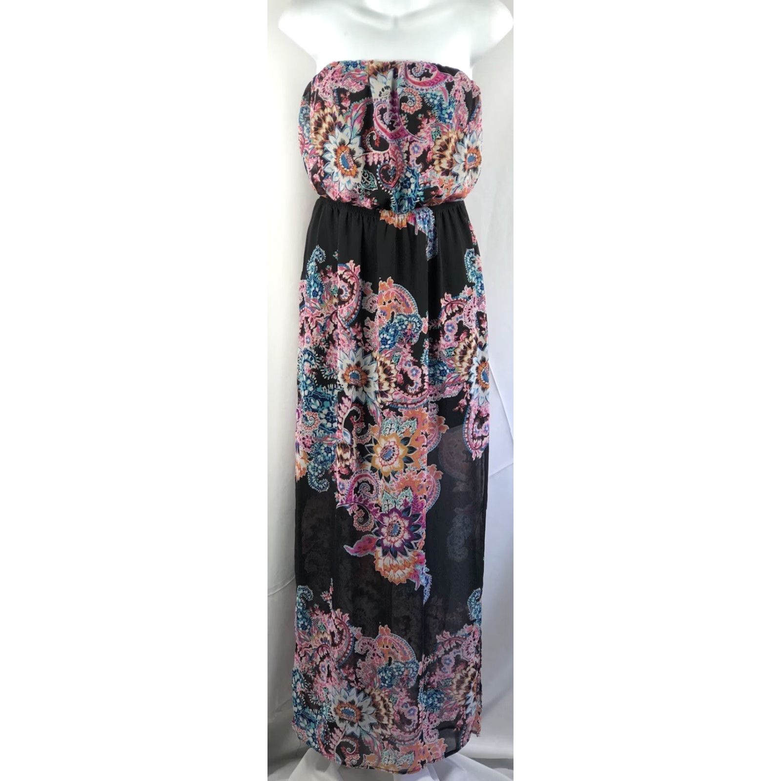 Express VINTAGE Express Maxi Dress Shirt XS Pink/Blk Floral Halter Blouson Boho Hippie 90's Women’s Dress Size XS / US 0-2 / IT 36-38 - 5 Thumbnail