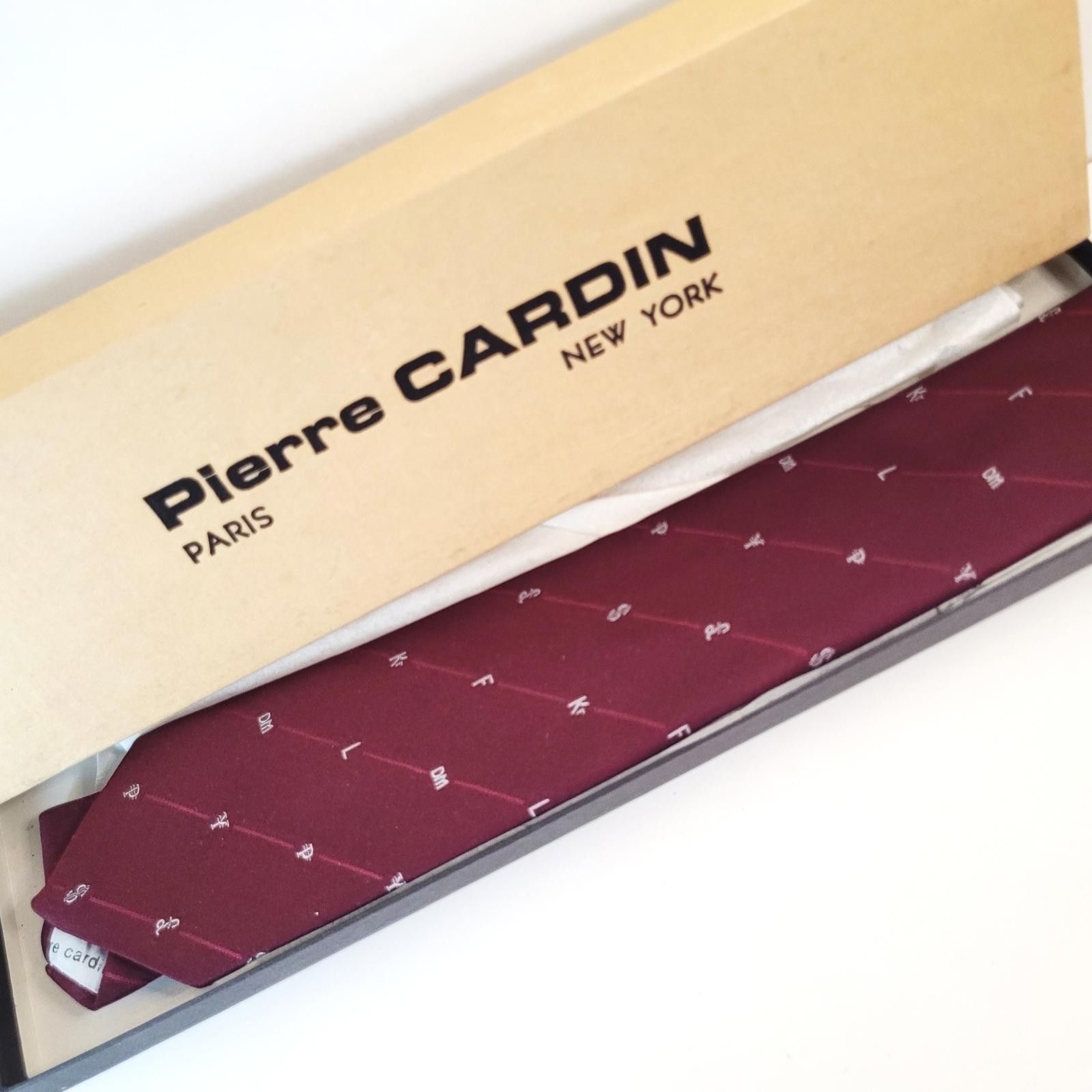 Pierre Cardin Pierre Cardin Necktie Maroon w/ White Currency Symbols & Box Size ONE SIZE - 1 Thumbnail