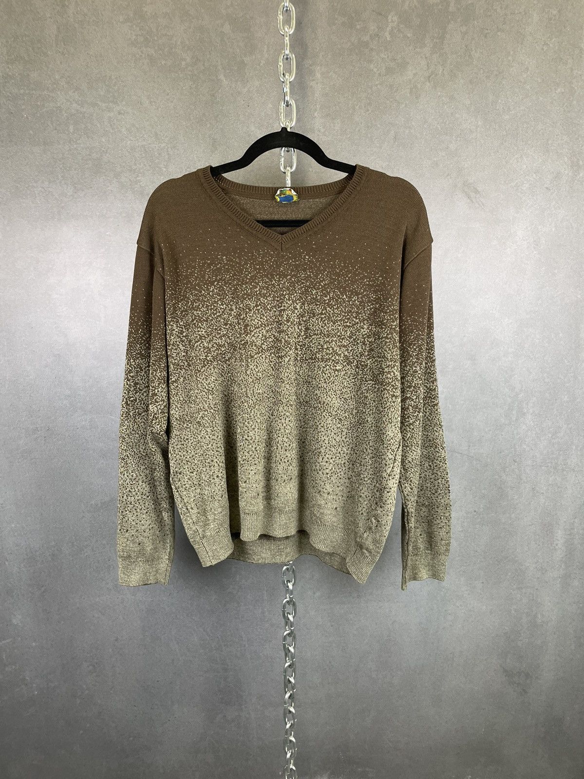 Crazy vintage digital burnout jacquard knit pullover sweater