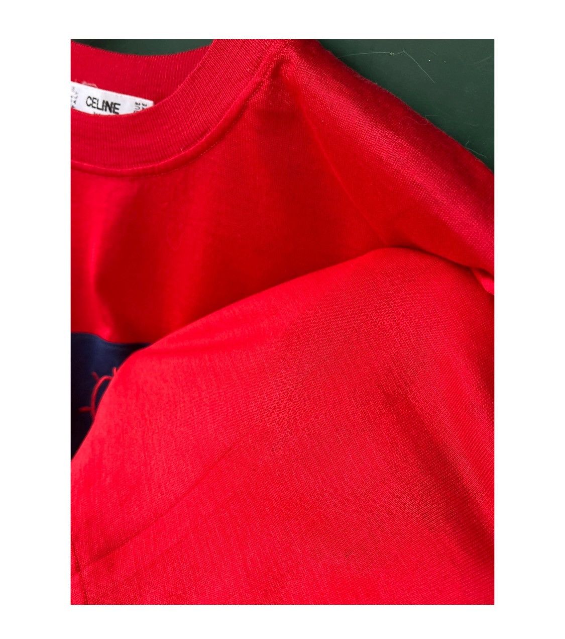 Celine Vintage Celine Paris Red Tshirt with a navy panel Emroidered Size US M / EU 48-50 / 2 - 12 Thumbnail