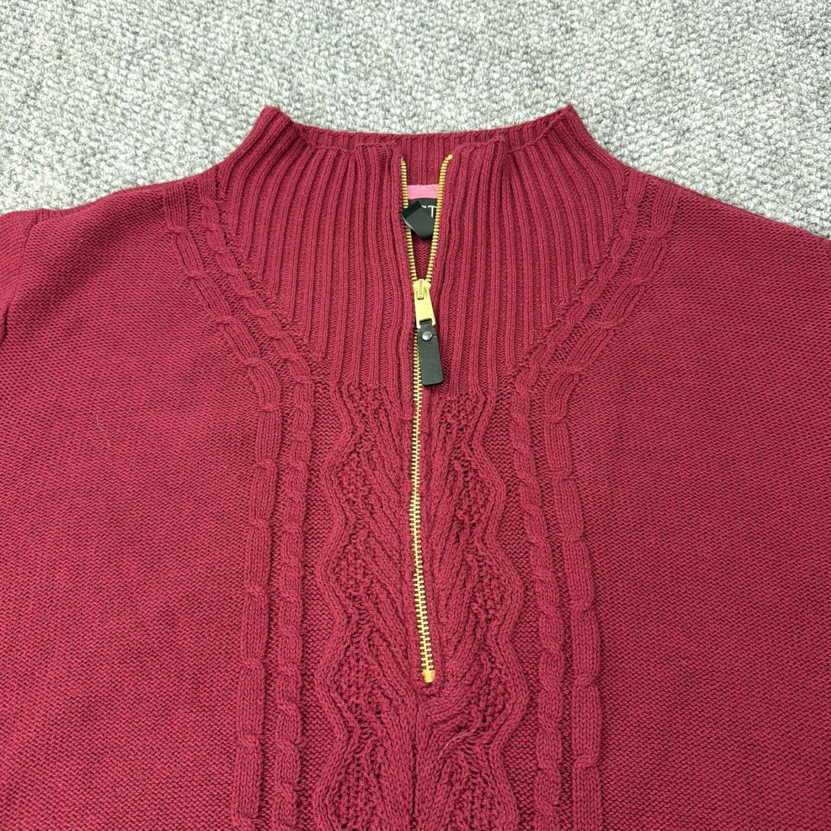 Vintage Estate Isaac Mizrahi Live Sweater Womens 5X Red Mock Neck 1/4 Zip Cable Knit Pullover Knitwear Size XXL / US 16-18 / IT 52-54 - 4 Thumbnail