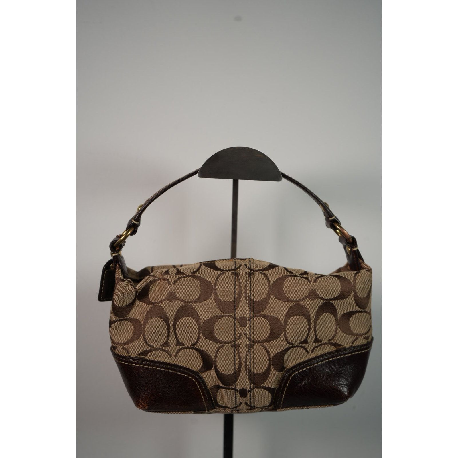 Coach Signature Brown Canvas Leather Trim Hobo Shoulder Bag, Women's