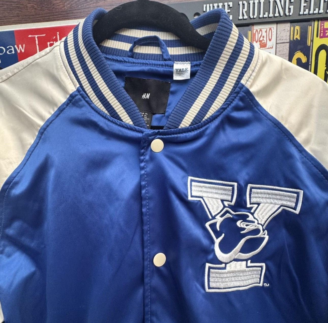 H&M H&M x Yale University Satin Varsity Bomber Jacket Blue+White Size US XL / EU 56 / 4 - 1 Thumbnail