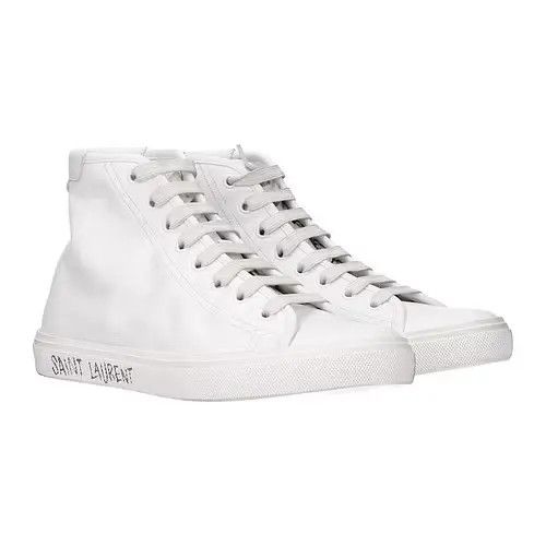 Saint Laurent Paris o1s1wg111024 Malibu Canvas Leather Mid Top Sneakers in White Size US 9 / EU 42 - 2 Thumbnail