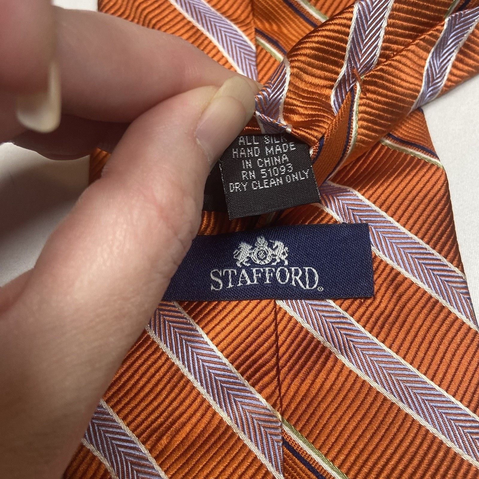 Stafford Stafford Neck Tie Men's One Size Orange Purple Stripes Silk Size ONE SIZE - 2 Thumbnail