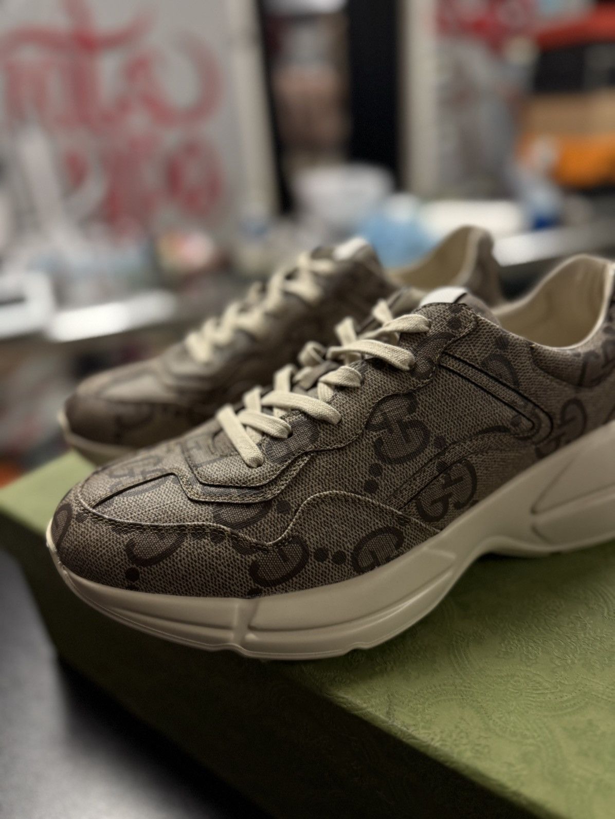 Gucci Gucci Beige Monogram Rhyton Sneakers Size 9G/9.5US Size US 9.5 / EU 42-43 - 3 Thumbnail