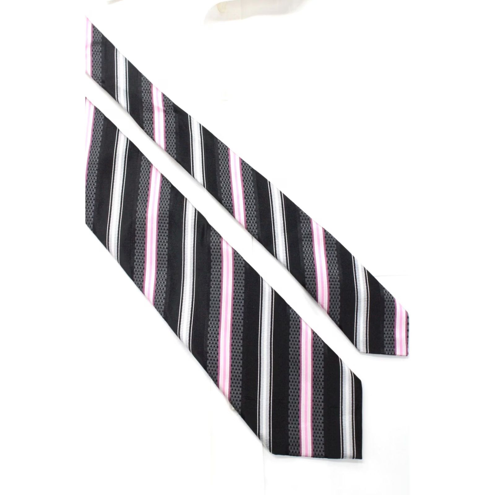 Vintage JZ Richards Silk Necktie Mens Tie Black Silver Stripe Hand Made Office Stylish Designer Size ONE SIZE - 3 Thumbnail