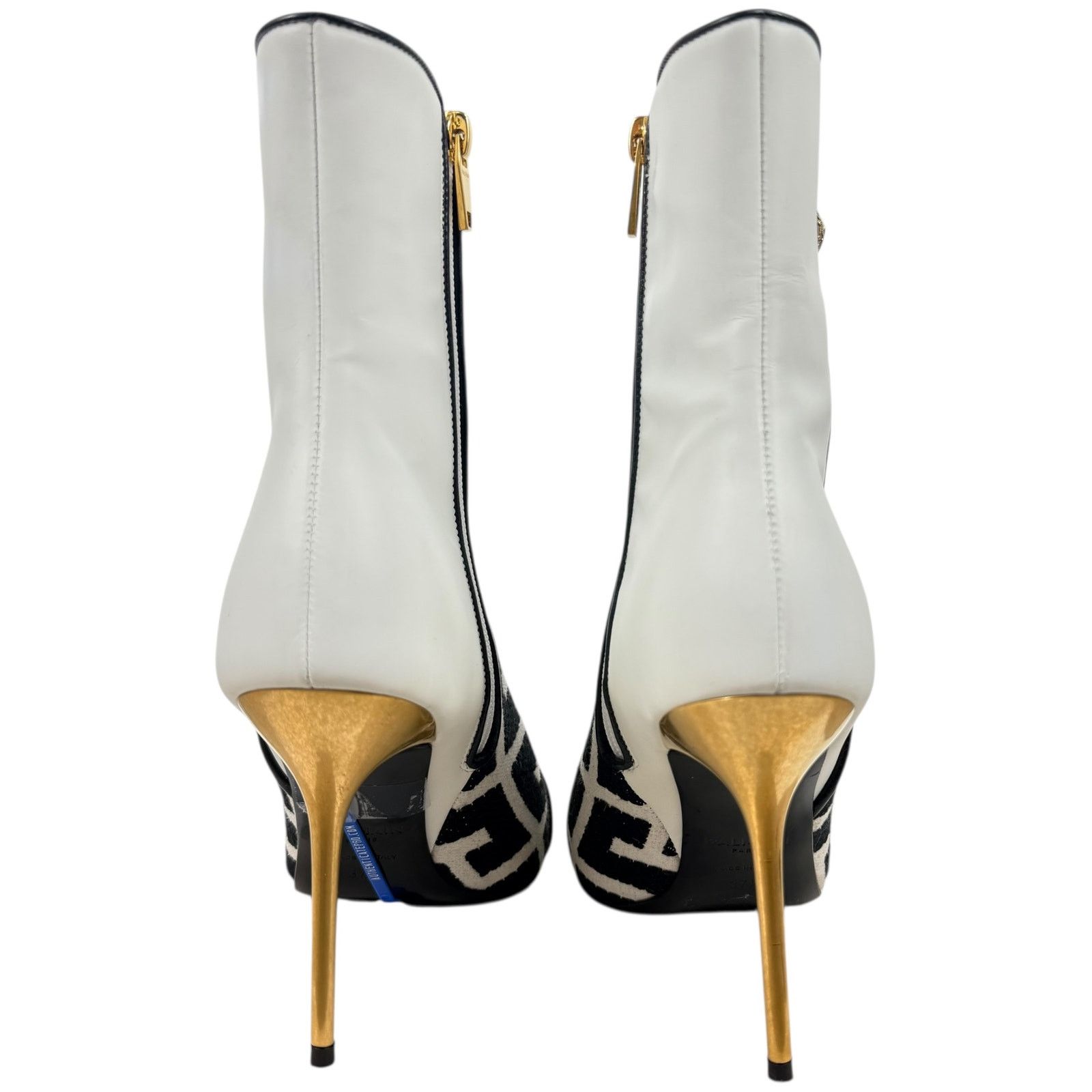 Balmain Balmain Roni Monogram Jacquard Leather Ankle Booties White Size US 7.5 / IT 37.5 - 5 Thumbnail
