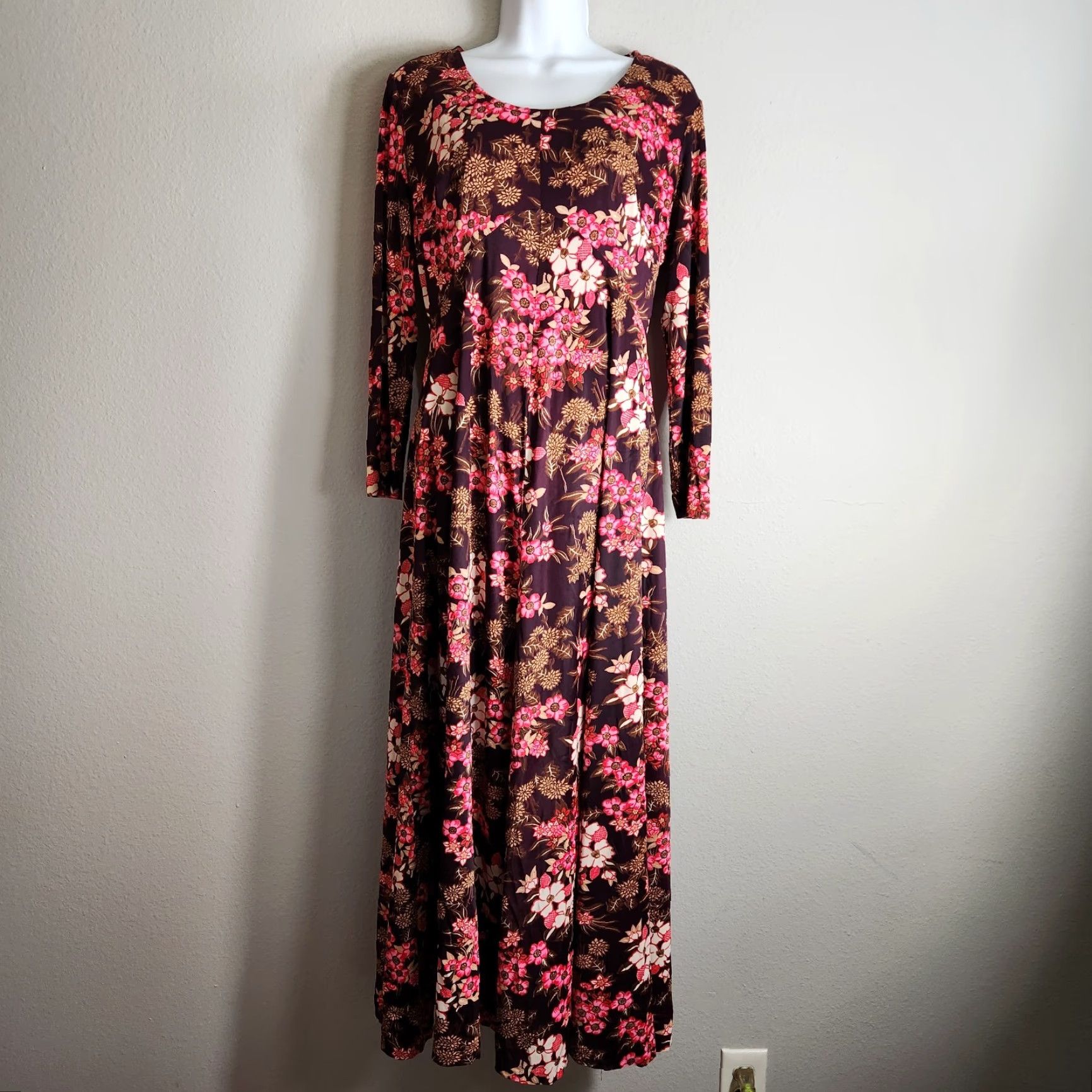 Vintage VINTAGE Handmade Womens 70s Plum Floral Maxi Dress 3/4 Sleeve Size M Purple Bohemian Day Dress Womens Size M / US 6-8 / IT 42-44 - 2 Thumbnail