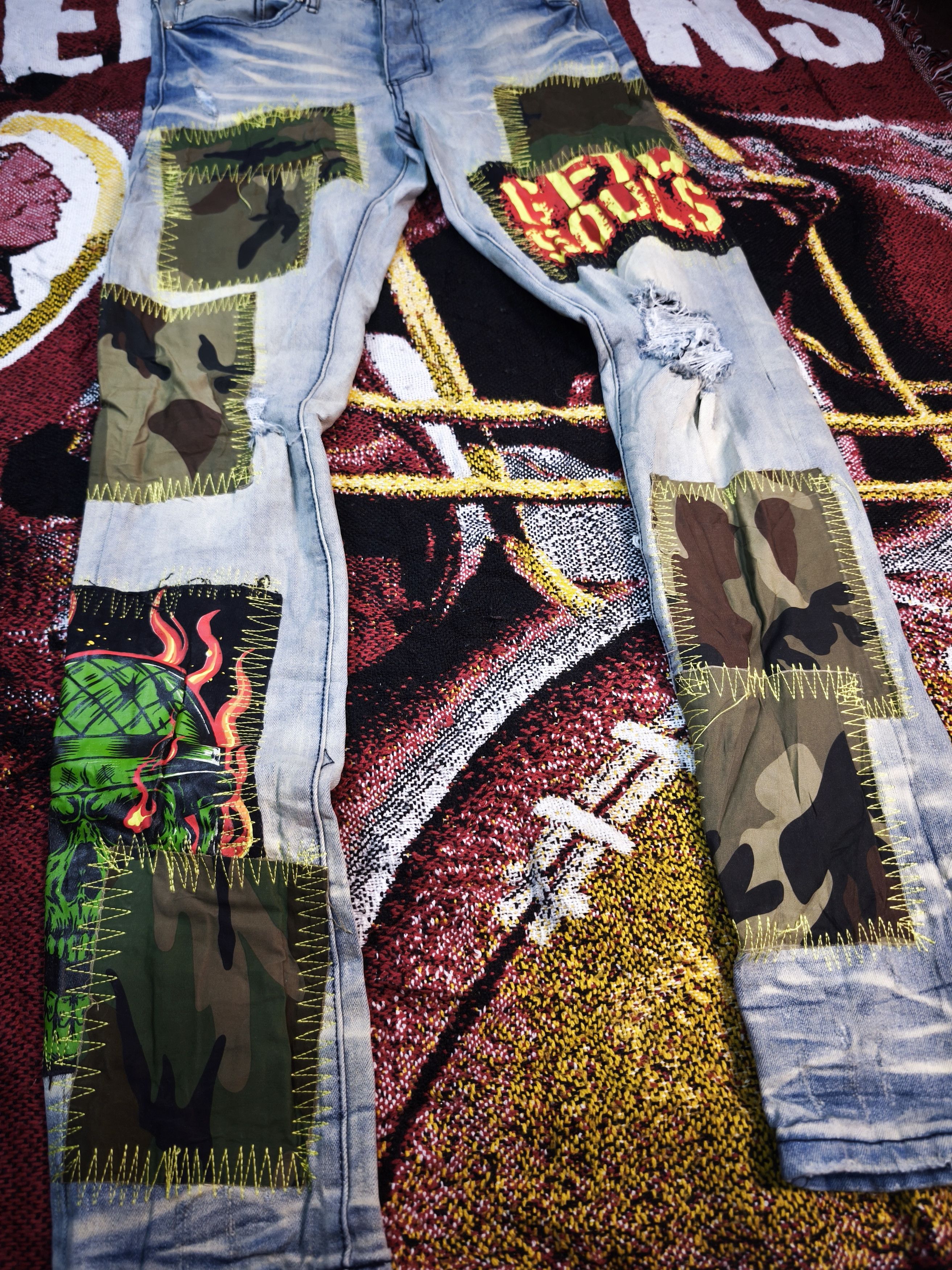 Designer × Punk and Yo GFTD Los Angeles x Army Slim-fit Jeans Size US 32 / EU 48 - 2 Thumbnail
