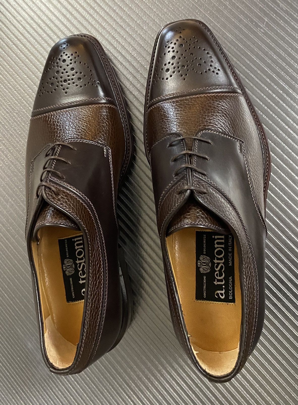Testoni a.testoni 🇮🇹 caffe leather contrast statesman brogue 8 US NEW Size US 8 / EU 41 - 6 Thumbnail