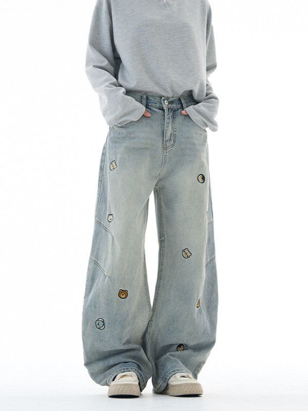 Japanese Brand Men's American cartoon bear embroidered jeans vintage wash Size US 32 / EU 48 - 1 Thumbnail