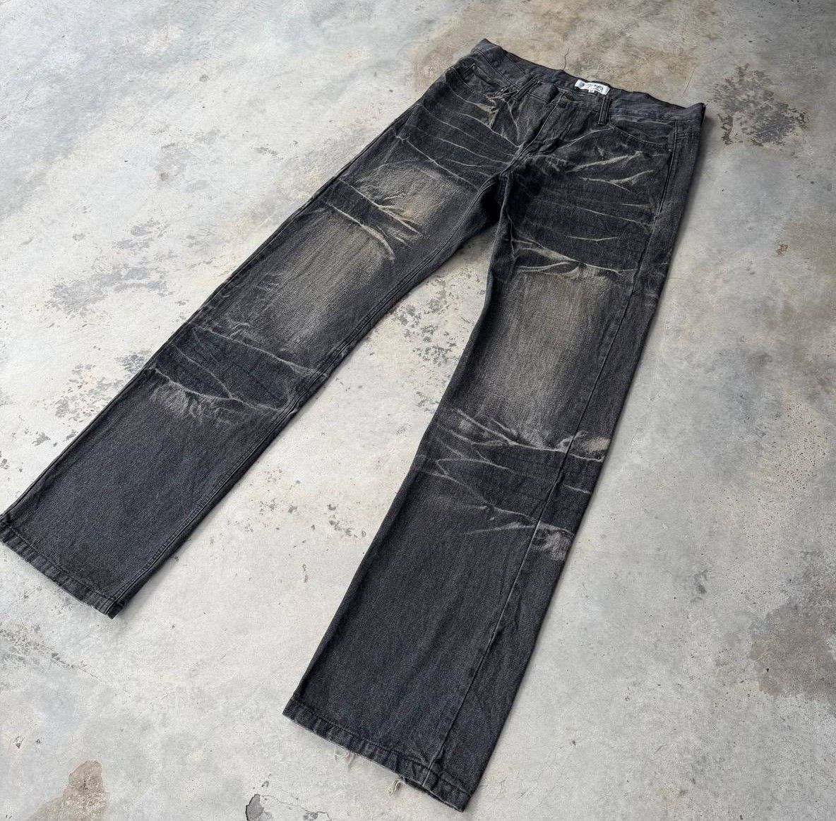 LOWBOX Archival LOWBOX Distressed Mud-Wash Denim Faded Black Grunge Size US 32 / EU 48 - 4 Thumbnail