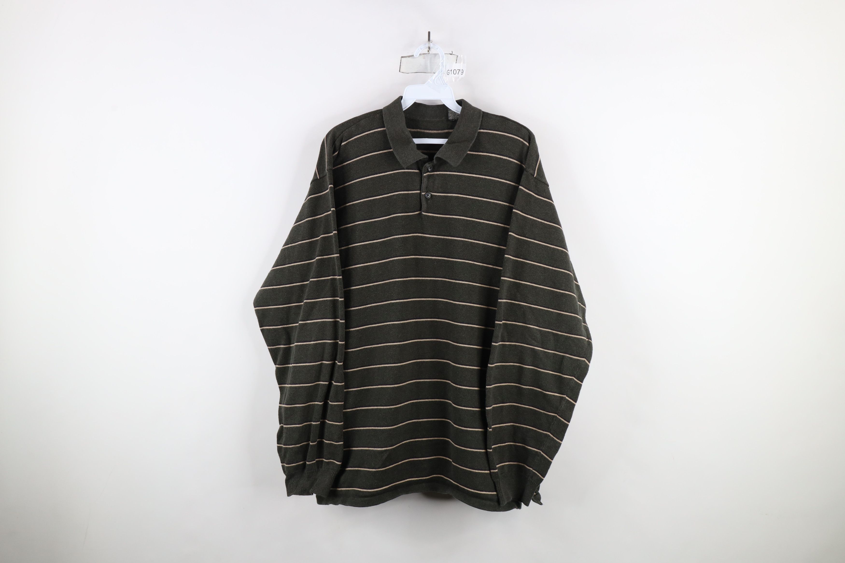 Vintage Vintage 90s Streetwear Cotton Knit Striped Long Sleeve Polo Size US XL / EU 56 / 4 - 1 Thumbnail