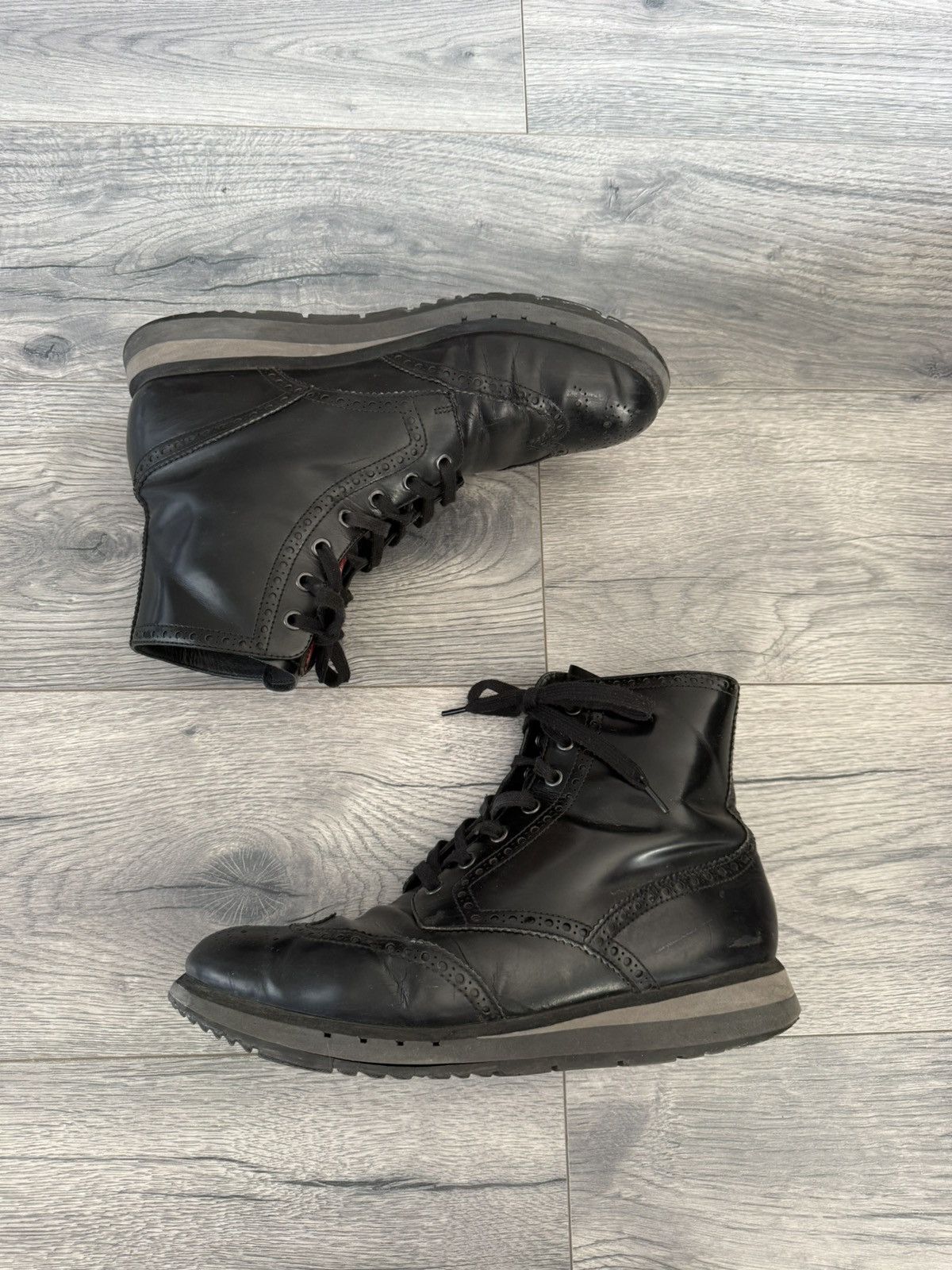 Prada Black Leather Lace-Up Boots with Chunky Sole Size US 9.5 / EU 42-43 - 4 Thumbnail