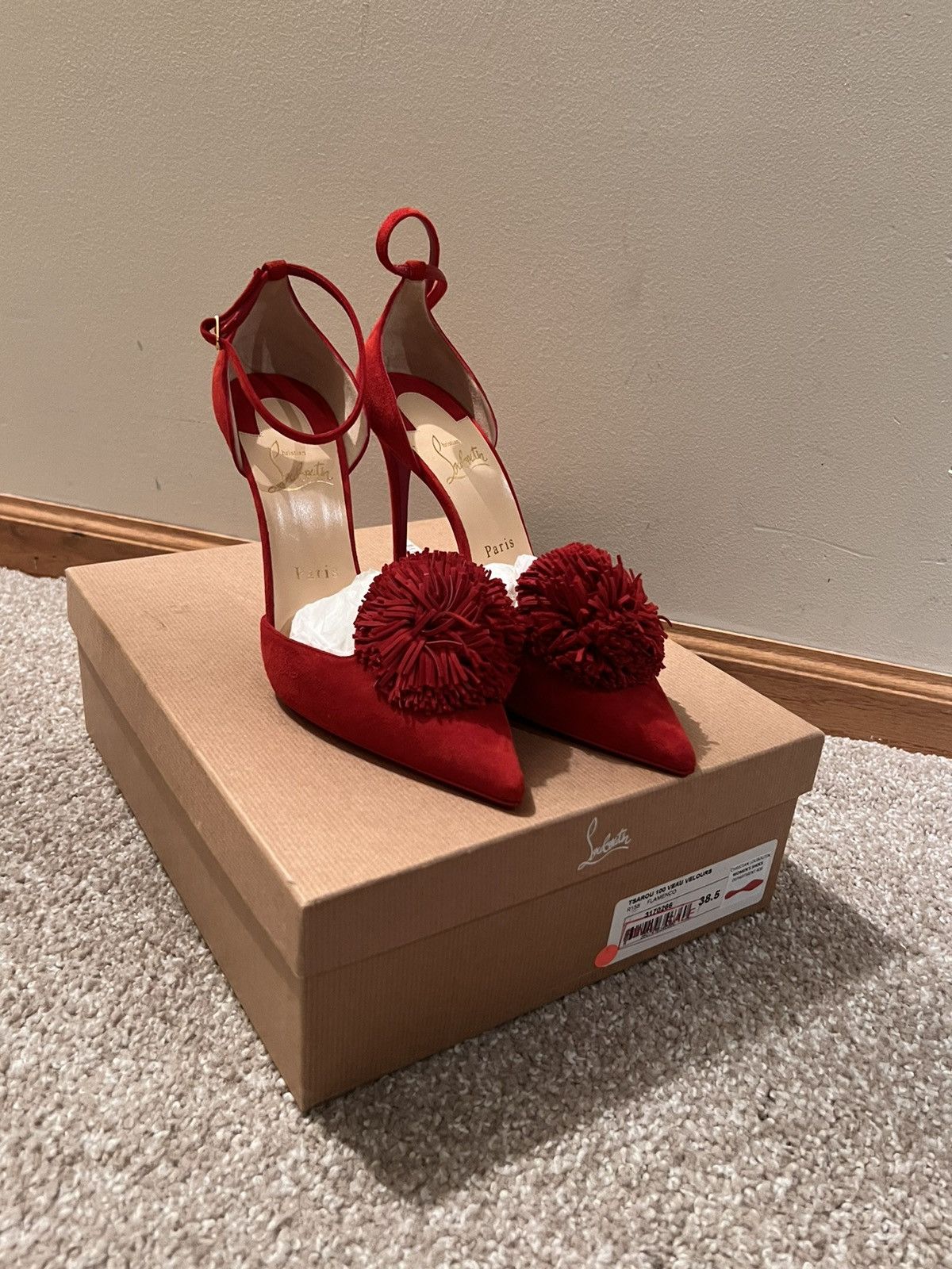 Christian Louboutin CHRISTIAN LOUBOUTIN Tsarou 100 red suede pom pom Size US 8.5 / IT 38.5 - 1 Thumbnail