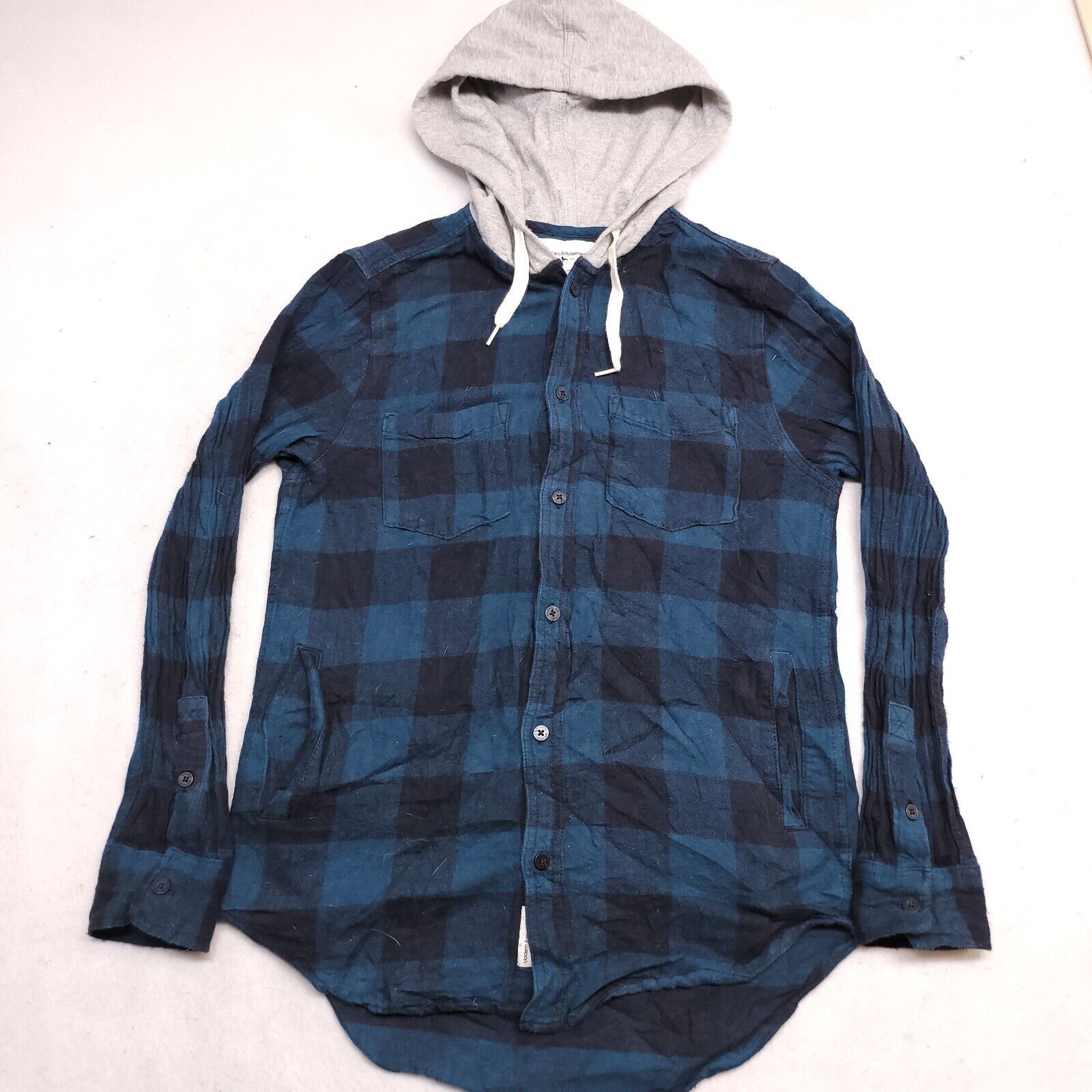 Modern Amusement Modern Amusement Long Sleeve Hoodie Mens Size M Blue Plaid Size US M / EU 48-50 / 2 - 2 Thumbnail