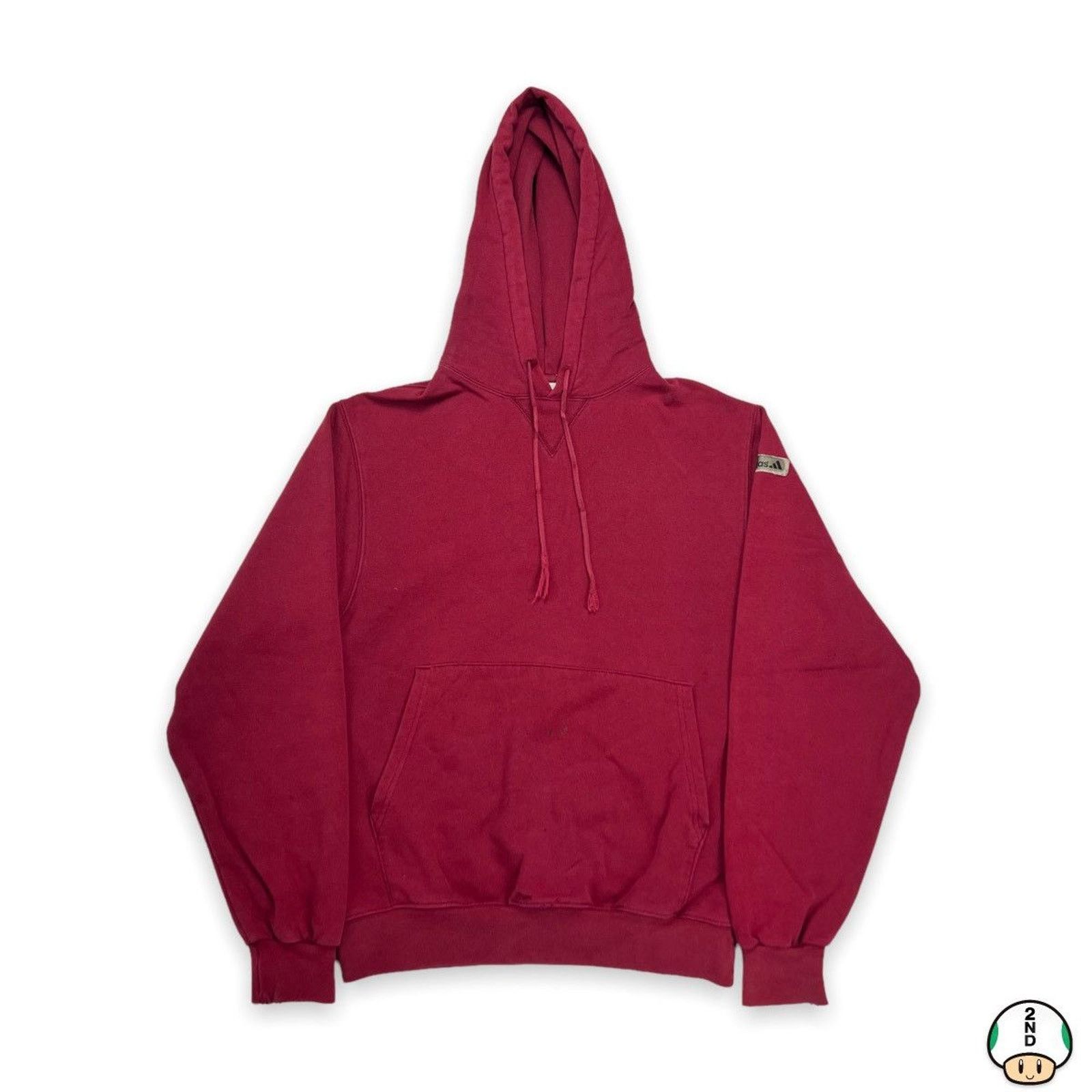 Adidas × Vintage Vintage Adidas Essential Hoodie Medium Red Distressed 90s Size US M / EU 48-50 / 2 - 1 Thumbnail