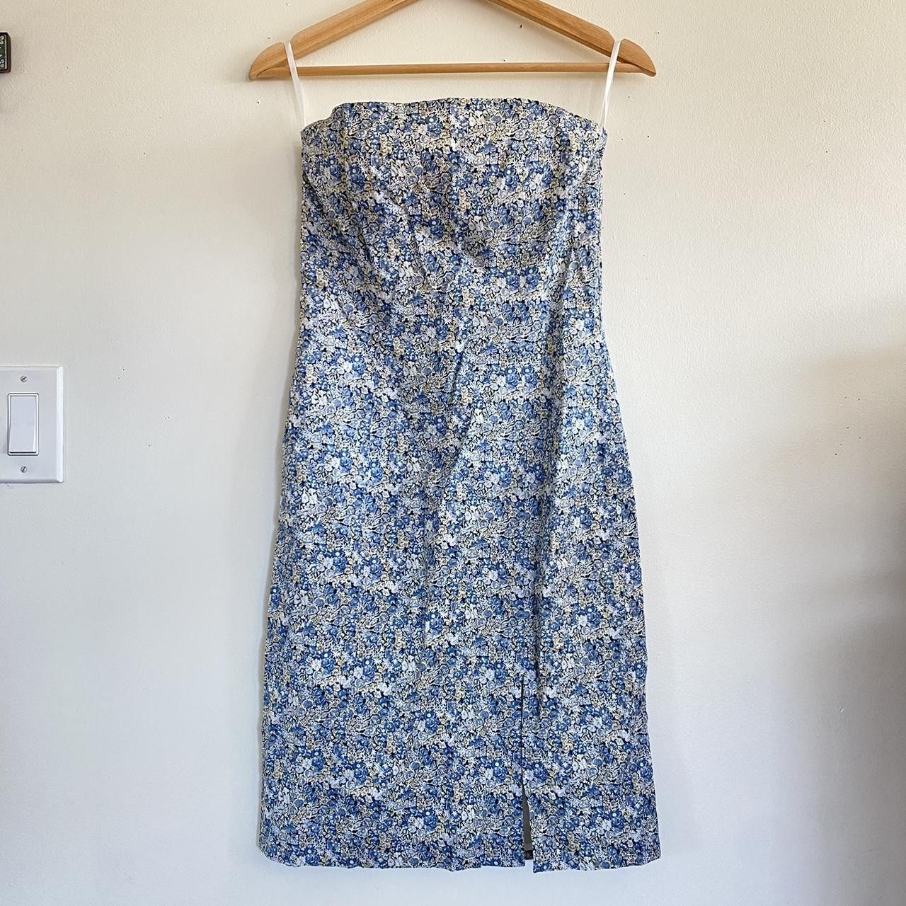 Vintage MADISON BROWN STRAPLESS SMALL BLUE FLORAL VINTAGE DRESS Size S / US 4 / IT 40 - 4 Thumbnail
