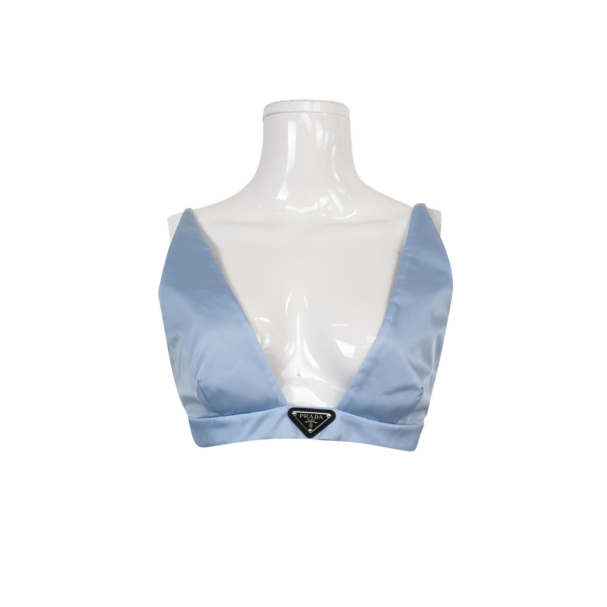 Prada Prada Triangle Logo Silk Bralette in Light Blue 0089 Size L / US 10 / IT 46 - 1 Thumbnail