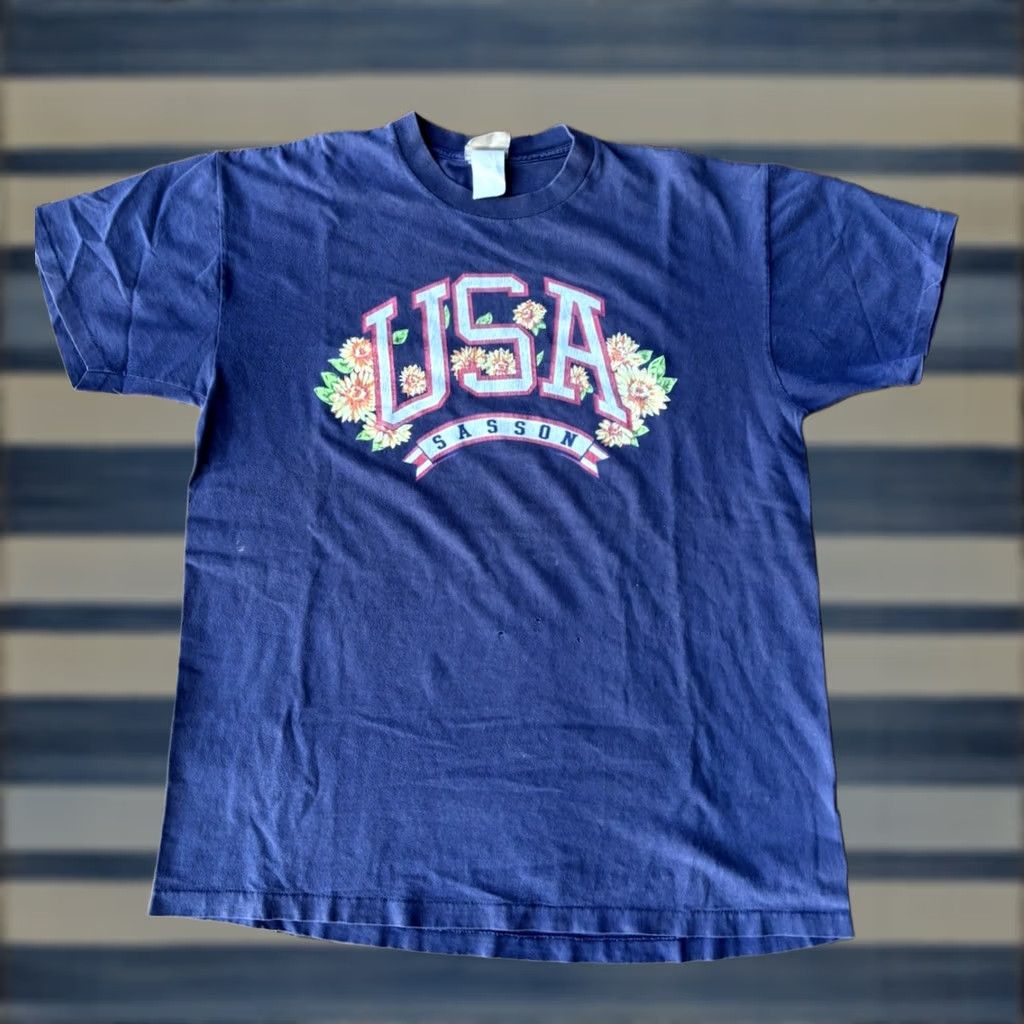 Vintage VINTAGE Sasson USA Flower T Shirt M Men Blue Cotton Crew Neck Short Sleeve USA Size US M / EU 48-50 / 2 - 1 Thumbnail