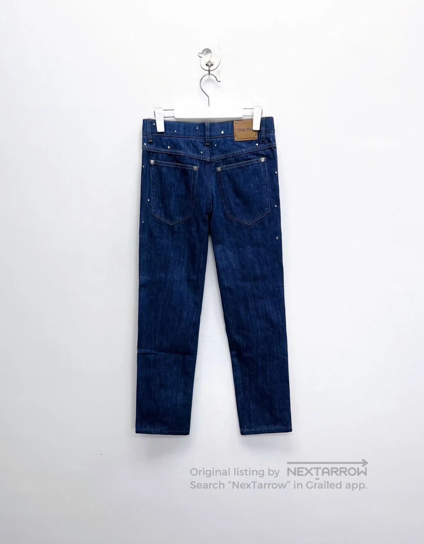 Miu Miu Miu Miu Blue Rhinestone Logo Denim Pants. Size 26" / US 2 / IT 38 - 2 Thumbnail
