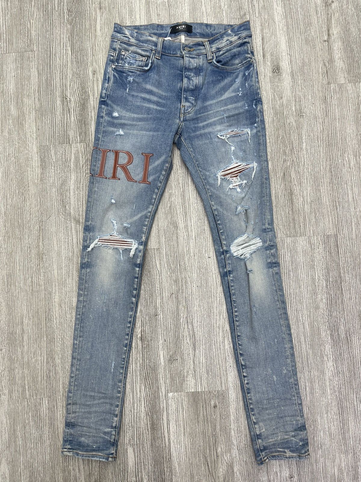 Amiri Amiri Leather Stitch Logo jeans ( brown) Size US 30 / EU 46 - 1 Thumbnail