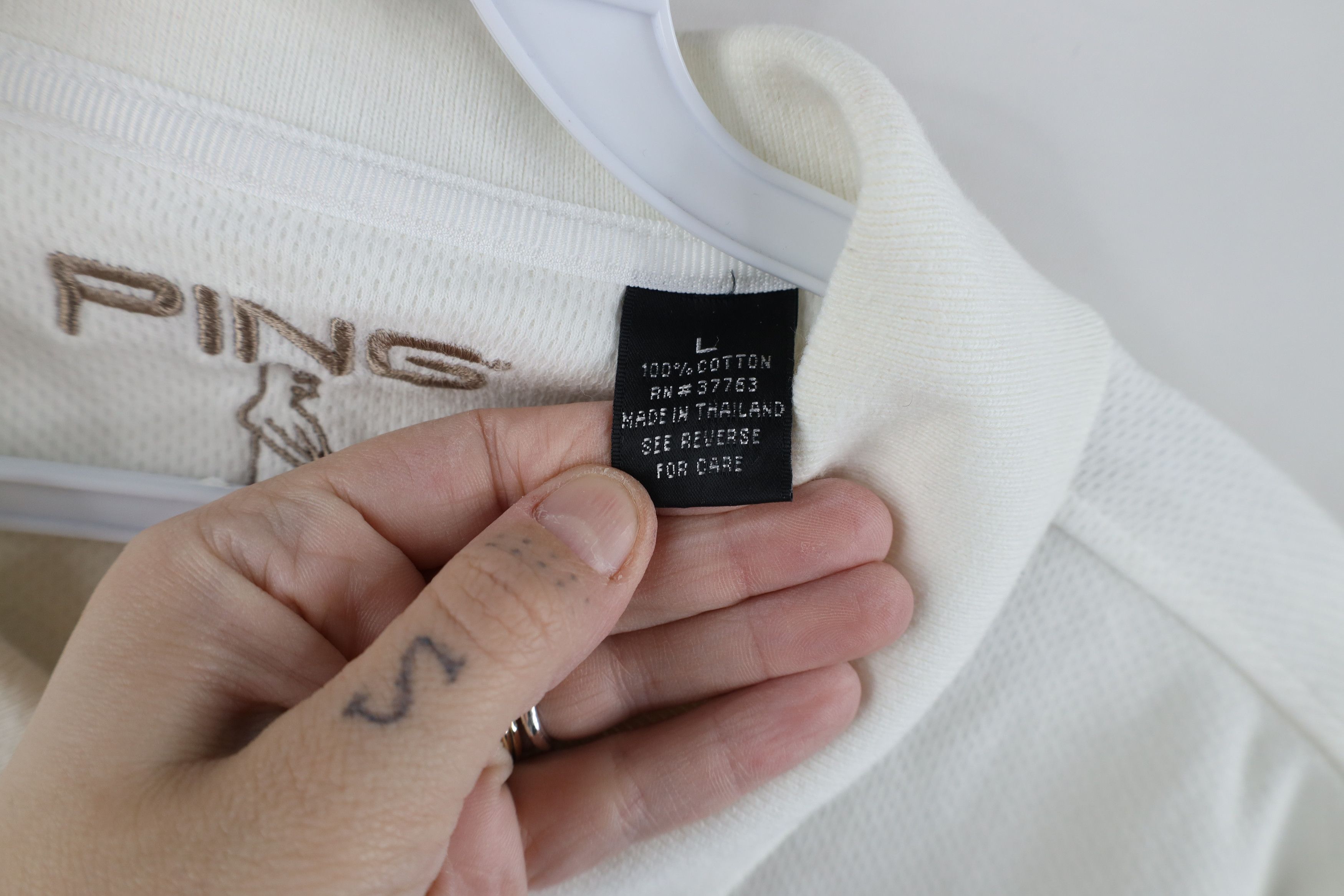 PING × Vintage Vintage 90s Ping Golf Thermal Knit Collared Polo Shirt White Size US L / EU 52-54 / 3 - 9 Thumbnail